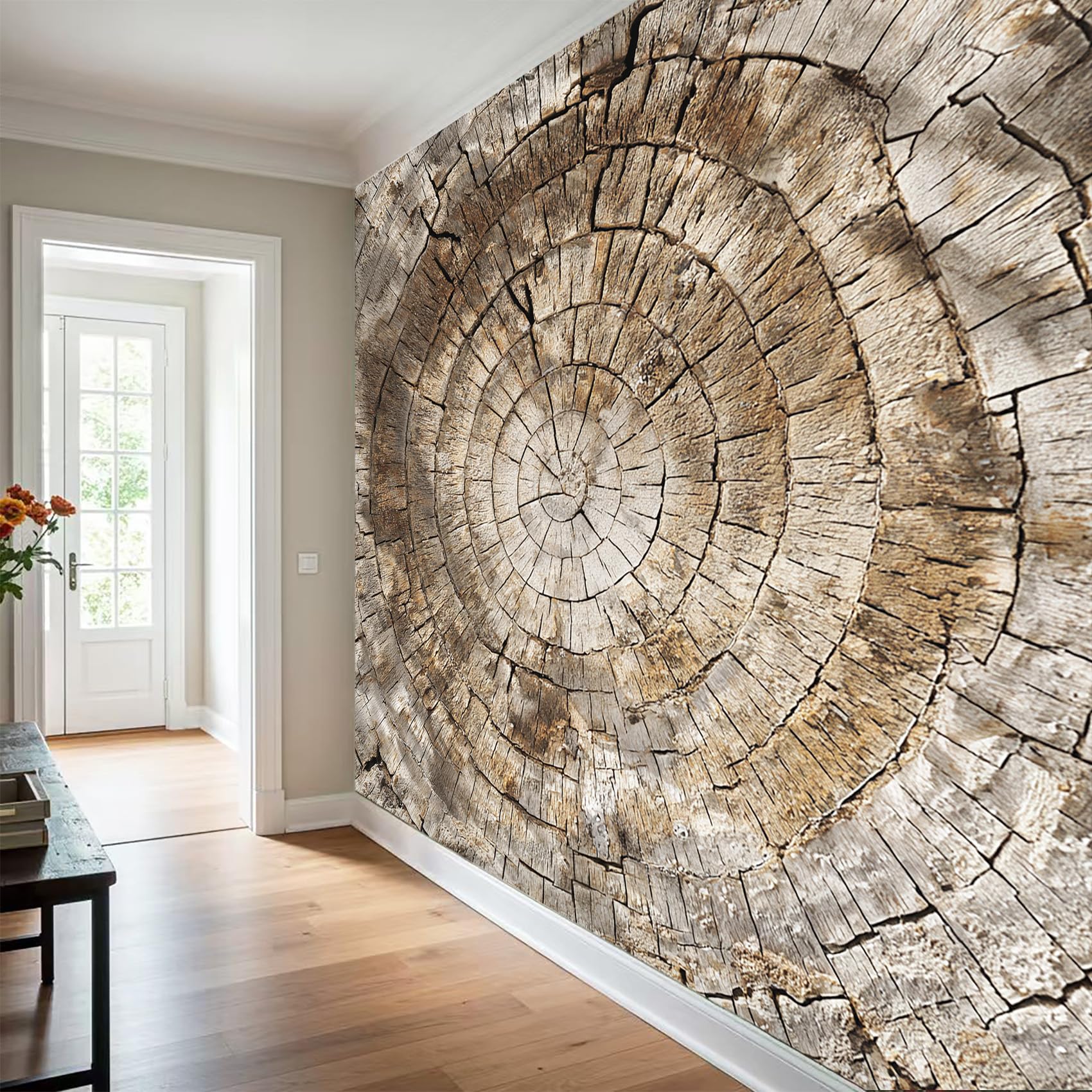 Papier Peint Imitation Bois Panoramique Murale, Intissé Papier Peint 3D Rustique Beige Salon Chambre Cuisine, Imitation Bois Decoratif Mural 315 x 215 cm