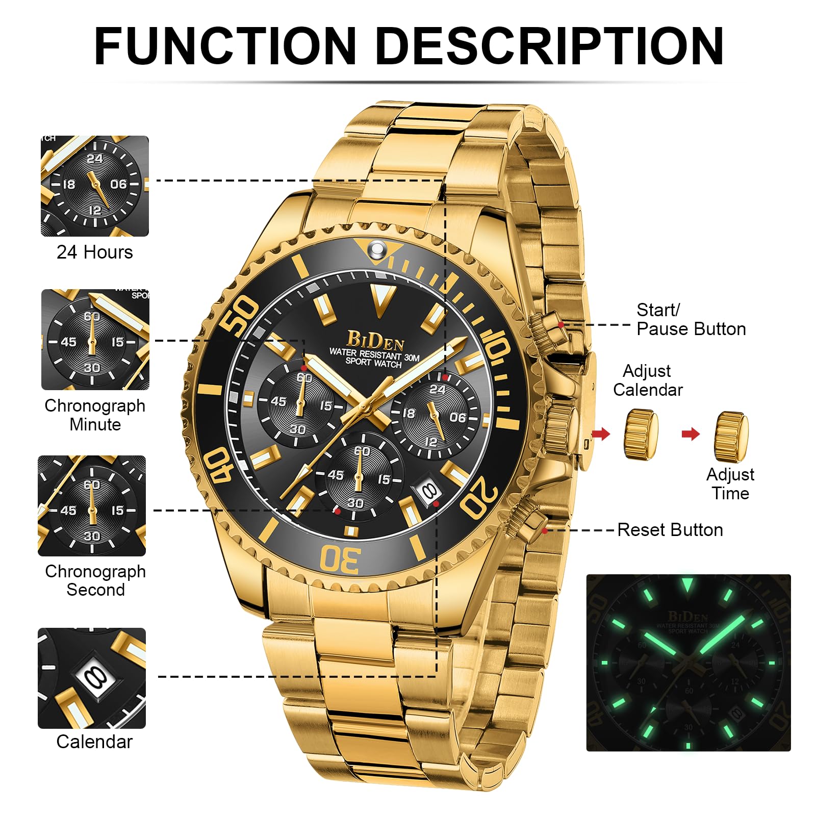 Biden BIDEN-0163 - Reloj analógico de Cuarzo para Hombre con Correa de Acero Inoxidable