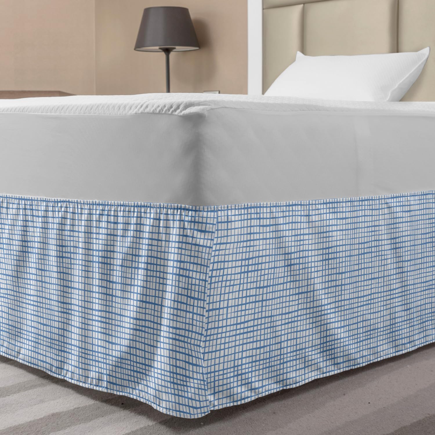 Ambesonne Geometric Bedskirt Continuous Pattern with Lattice Style Tiny Squares Simplistic Grid Print Bedroom Decor Wrap Around Elastic