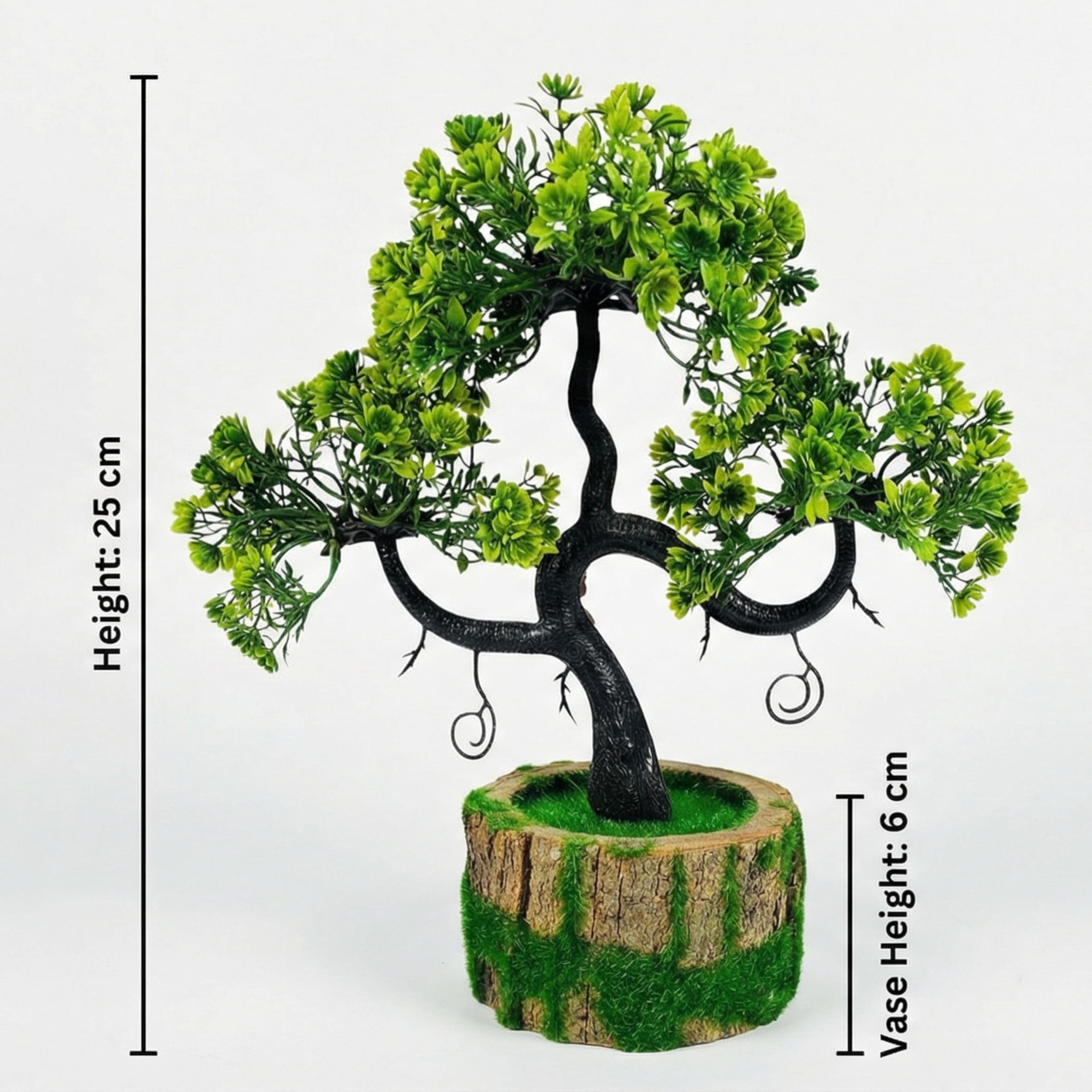 Dekorly Artificial Plants with Green Wooden Pot Fake Bonsai Plants Greenery Desktop Display Simulation,Office,Home Office Bedroom Living Room Tabletop Bathroom Decor | Height : 25CM (Green) - Image 3 thumbnail