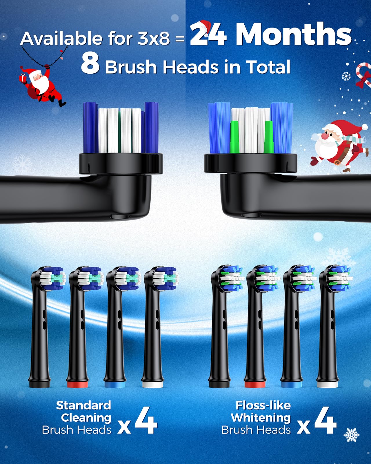 Cepillo de Dientes Eléctrico Giratorio para Adultos con 8 Cabezales (2 Tipos) Recargable y 2 Min Smart Time, 4 Modos Limpieza Profunda Cepillo de Dientes Eléctrico (1-ferroso)