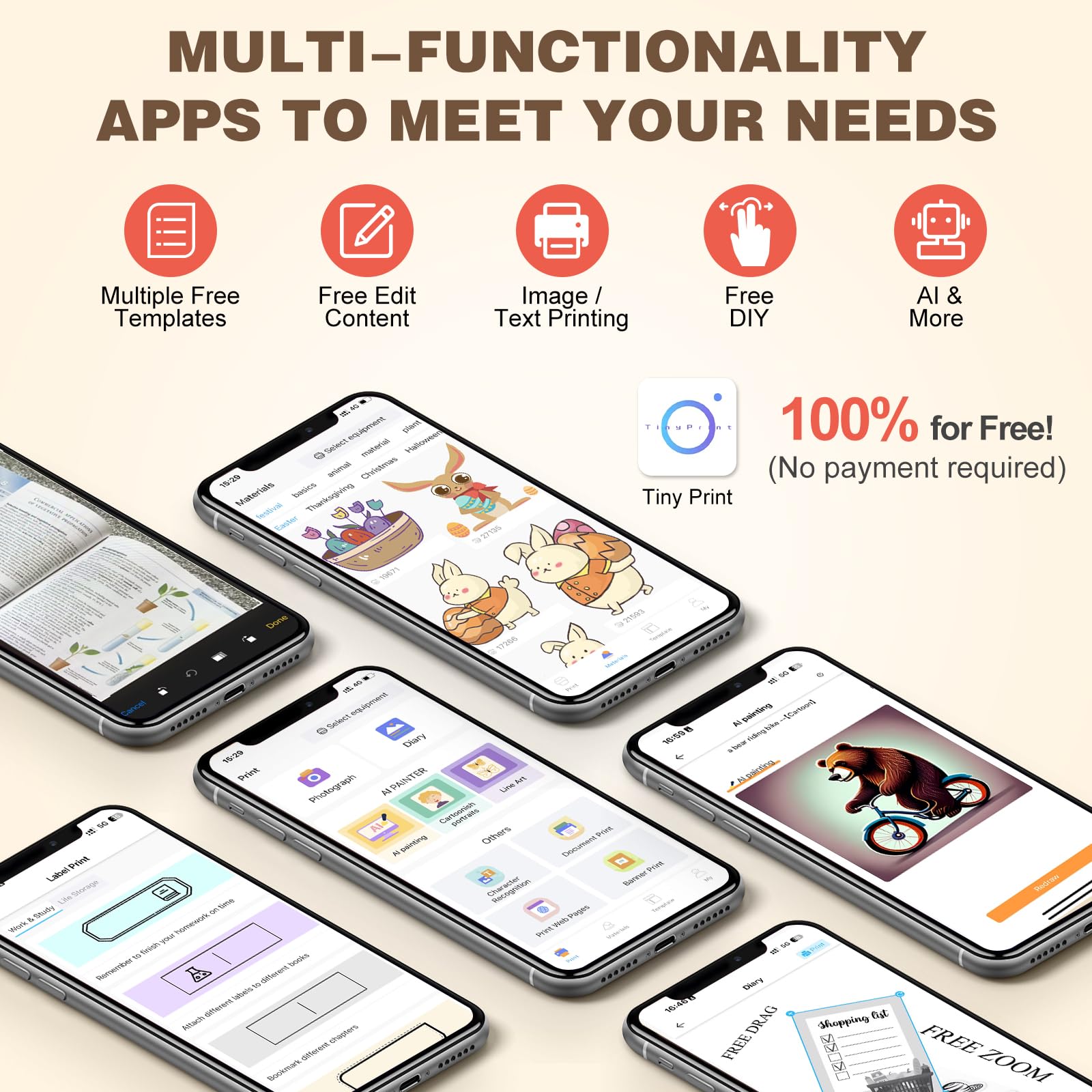 Stampante termica senza inchiostro, con 10 rotoli di carta da stampa, Pocket Printpod per telefono, Impresora Portátil per appunti, flashcard, diario, fai da te, compatibile con iOS e Android