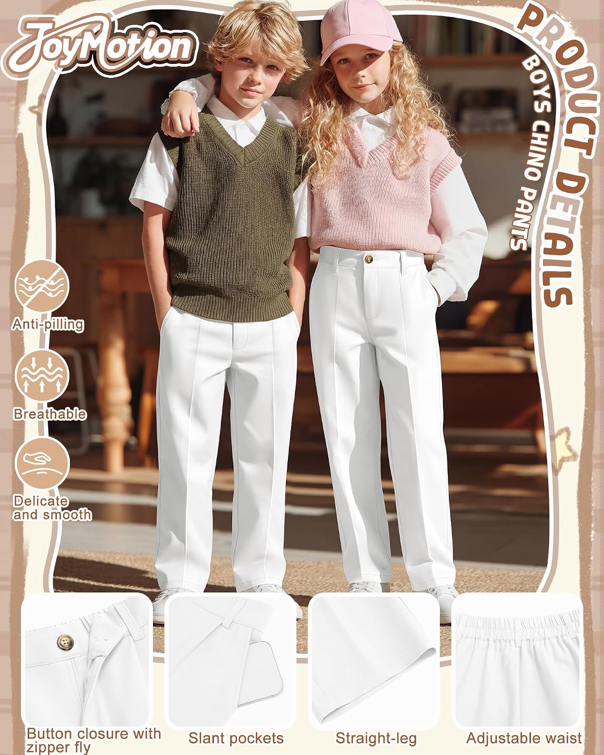 Boys Uniform Pants Cotton Chino Dress Pants Kids Back to School Clothing Teen Flat-Front Trouser 6-16 Years