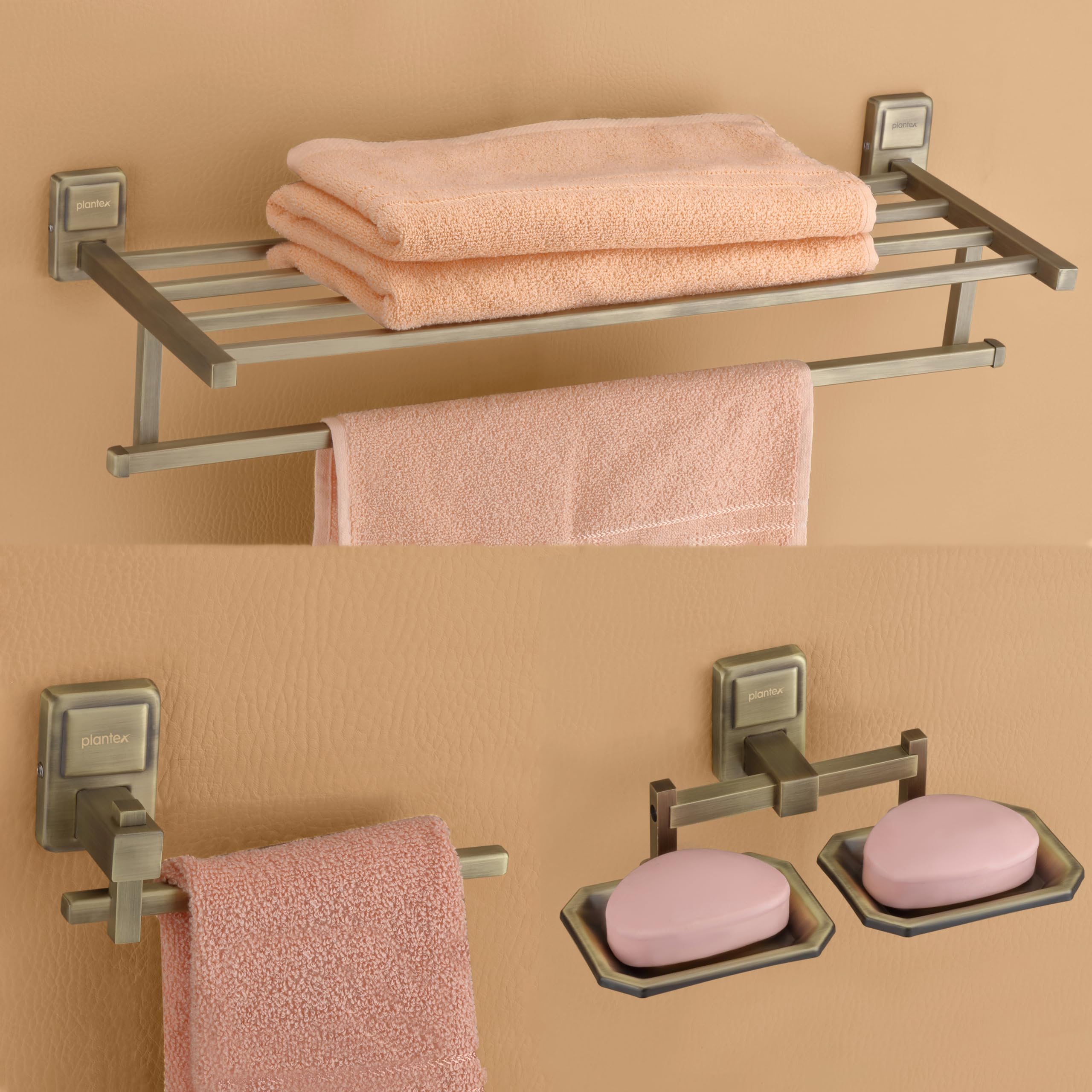 Plantex 304 Grade Stainless Steel Bathroom Accessories Set of 3 - Towel Stand/Napking Hanger/Dual Soap Holder for Bathroom - Darcy (Brass Antique) (B0CJNKNM3H) Amazon Price History, Amazon Price Tracker