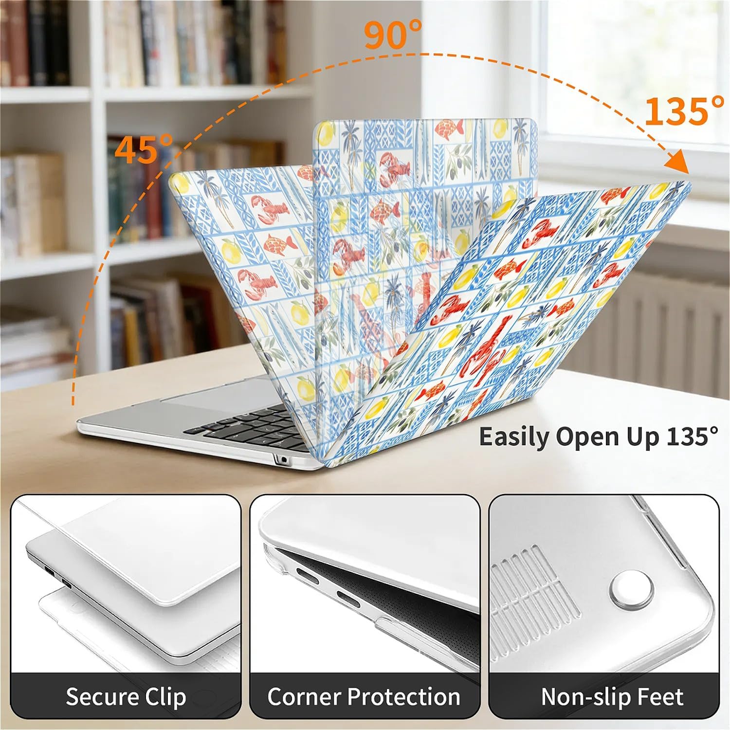 Computer Case for MacBook Air 15 Inch Clear Release 2023/2025 Model Version of M2/M4 A2941/A3241 Hard Shell Case Mediterranean Summer Blue Trendy Lobster Colorful Pattern image 4
