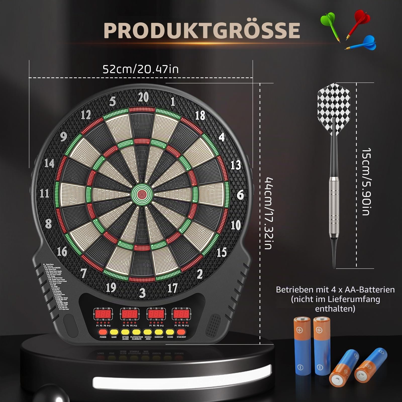elektronische Dartscheibe Professionelle mit 6 Darts, Innovative Dartmaschine + Zubehör für 1 bis 16 Spieler