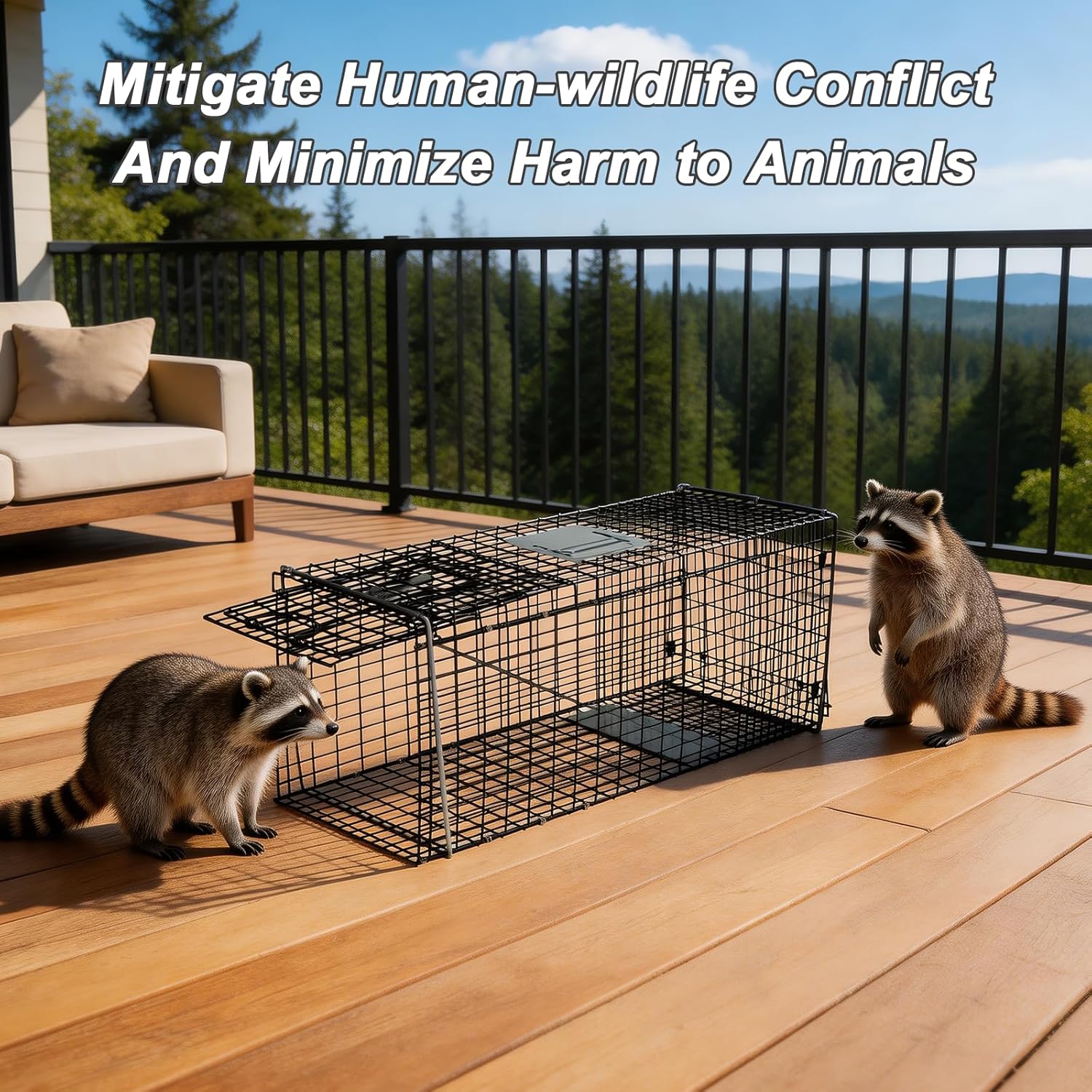 37" Live Raccoon Trap Cage Heavy Duty,Humane Live Animals Trap for Stray Cats, Raccoons, Squirrel, Skunk, Mole, Groundhog, Armadillo, Rabbit Black