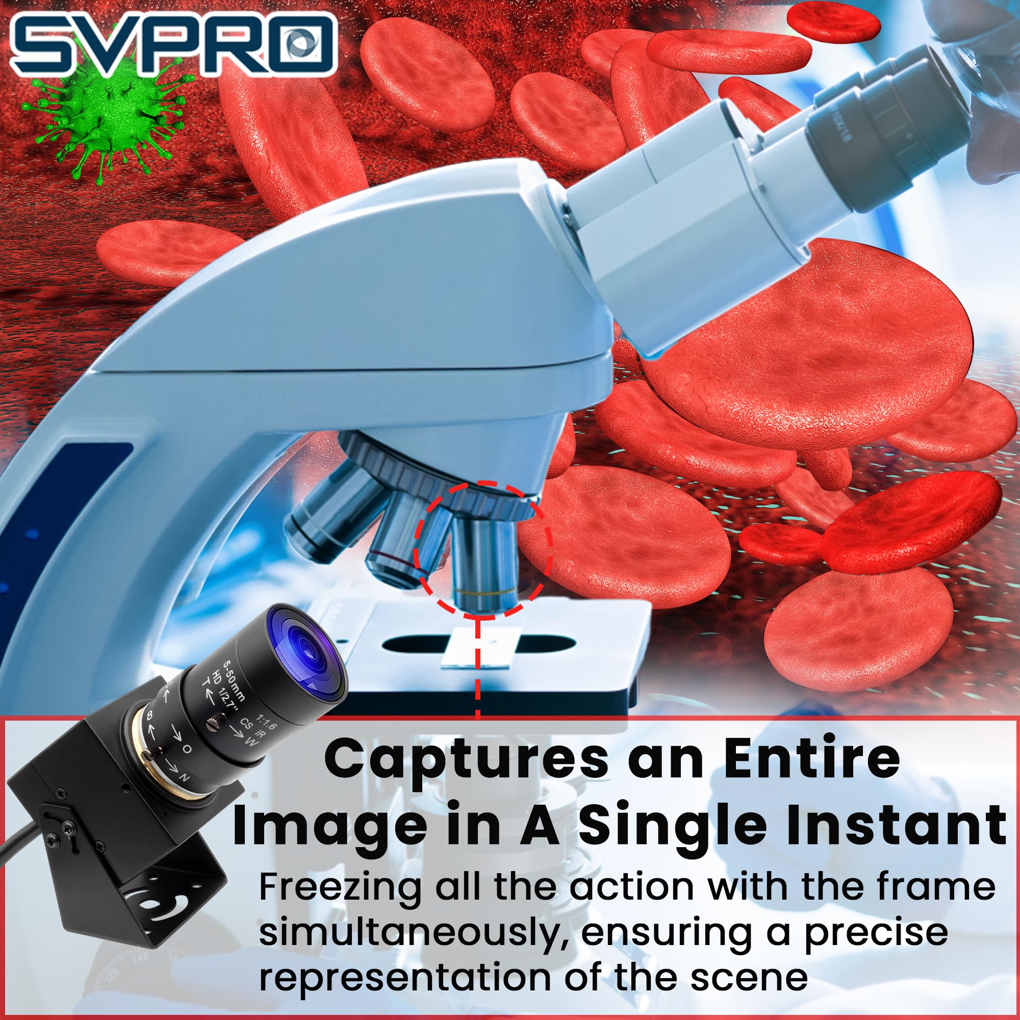 Svpro 2 MP Global Shutter USB Camera 90 FPS Telecamera ad alta velocità con zoom da 5 a 50 mm, messa a fuoco manuale Webcam per Glof Swing, 10 X zoom ottico telecamera industriale USB Plug and Play