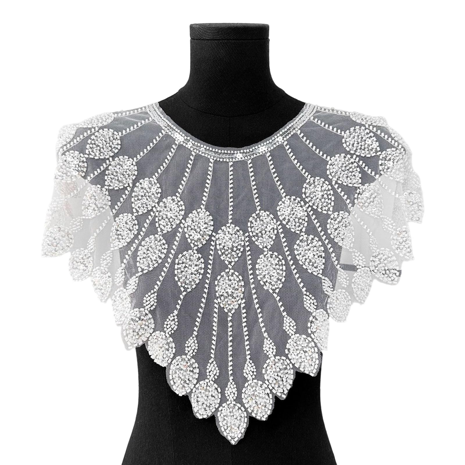 NVOQILIN Dress Applique Embroidery Sequins Beads Sew on Collar Patches Applique for Evening Gown Bridal Dress Polyester Shaped