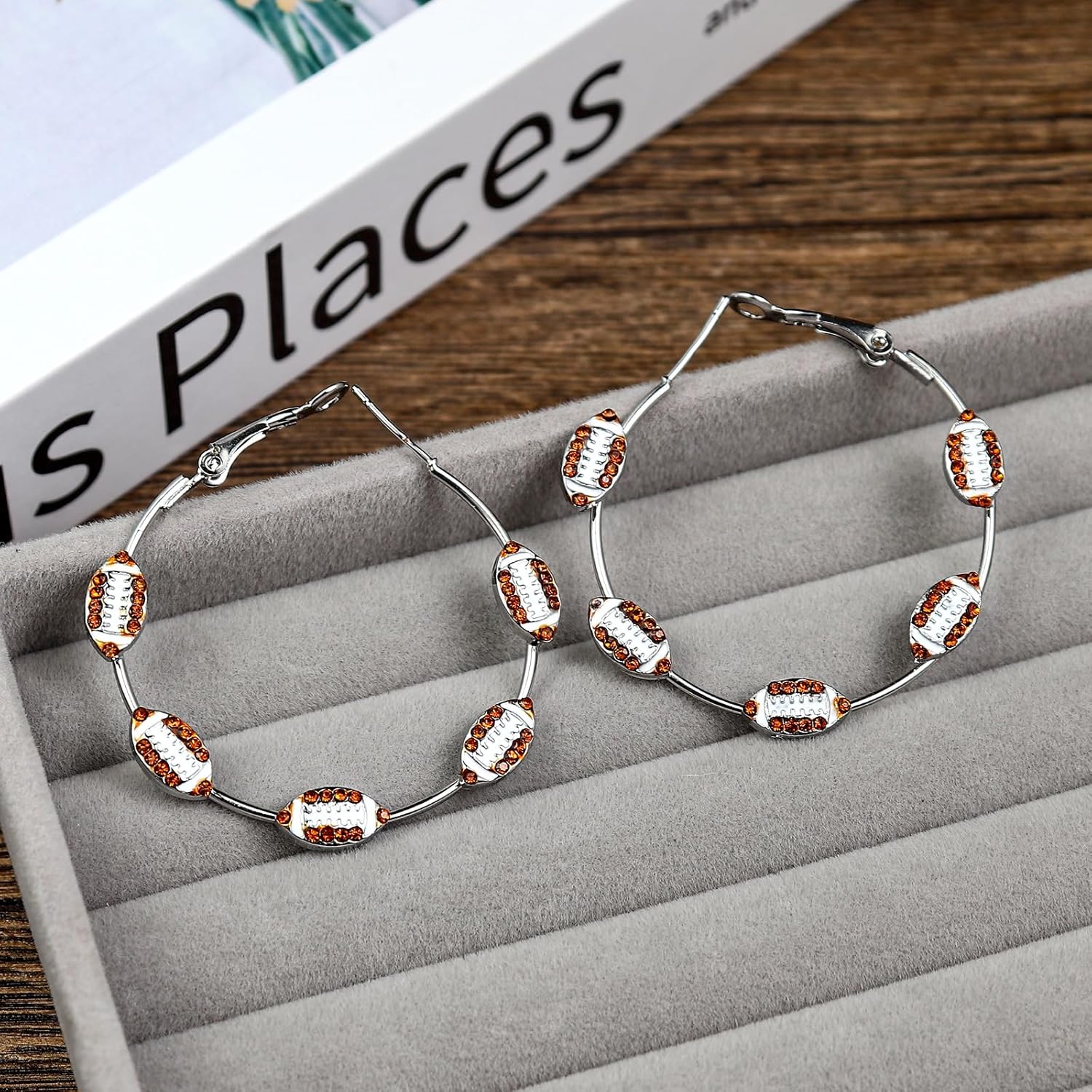Baseball Football Hoop Earrings Game Day Earrings Crystal Game Day Baseball Football Earrings Gifts For Sports Lover - Image 4