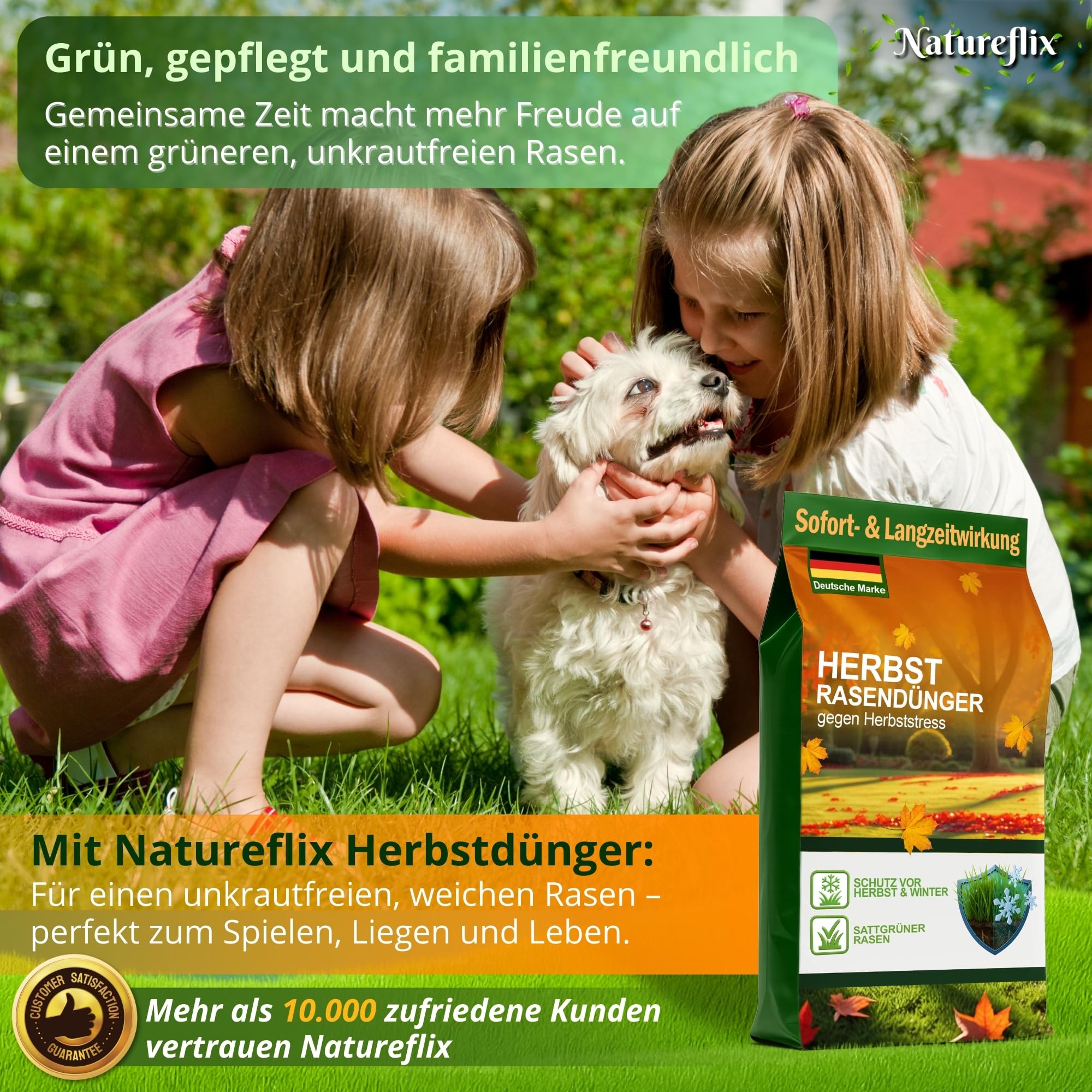 Herbstdünger Rasen | Herbstrasendünger staubarm | mit Winterschutz | Körnung 2–5 mm | Rasendünger Herbst ist Kind- & tierfreundlich (Herbstdünger, 20kg für 1000m²)