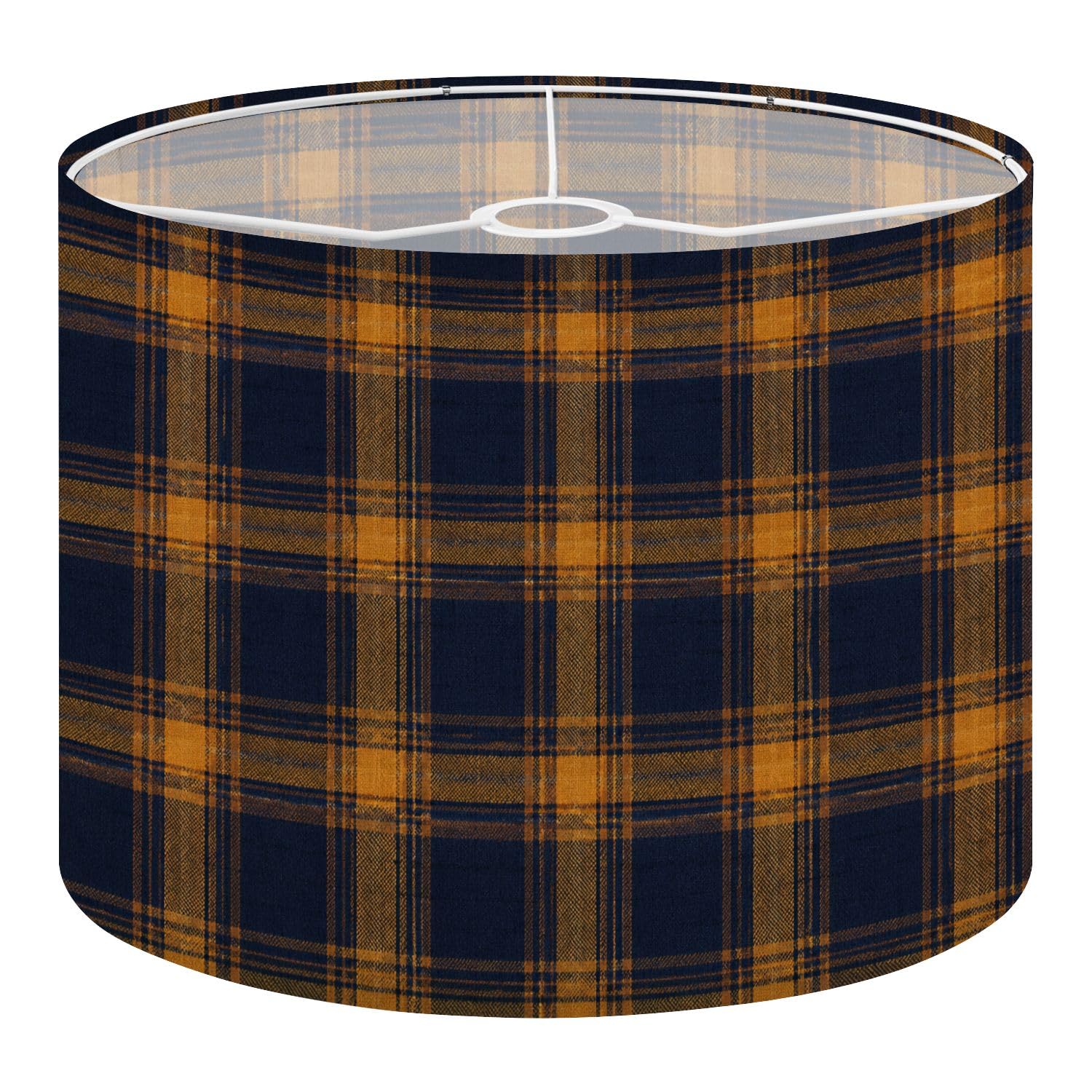Deruinvaio Multi3 2Pcs 13In Lampshade Lamp Shade Plaid Tartan Seamless Navy Blue Golden For Ceiling Light, Table Lamp Floor Lamp Easy Assembly Replacement Light Shade