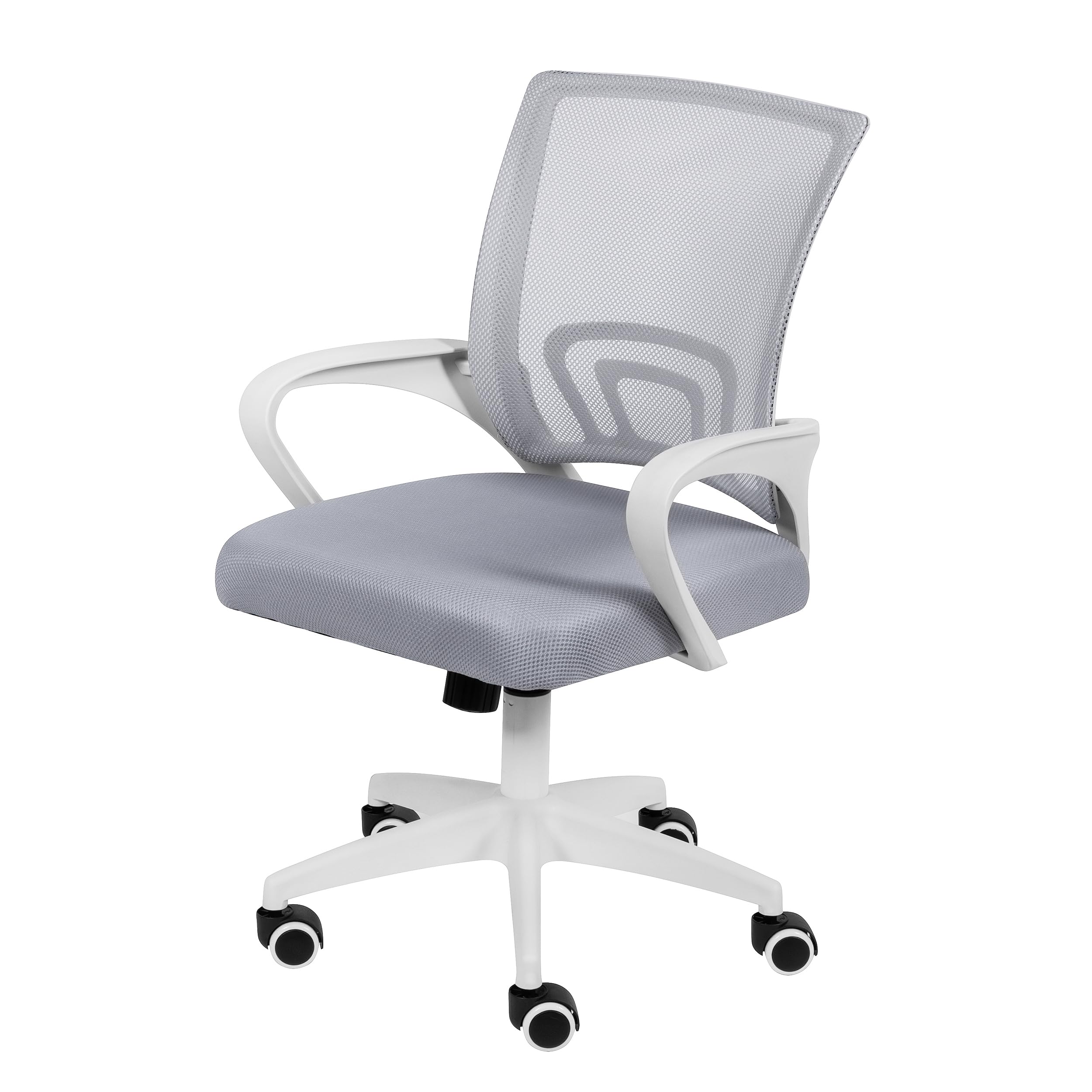 młodzieżowe krzesło biurowe z szarą siatką | regulacja wysokości | ergonomiczne krzesło do biurka z regulowanymi podłokietnikami | oddychające oparcie | ciche gumowe kółka | nowoczesne wzornictwo