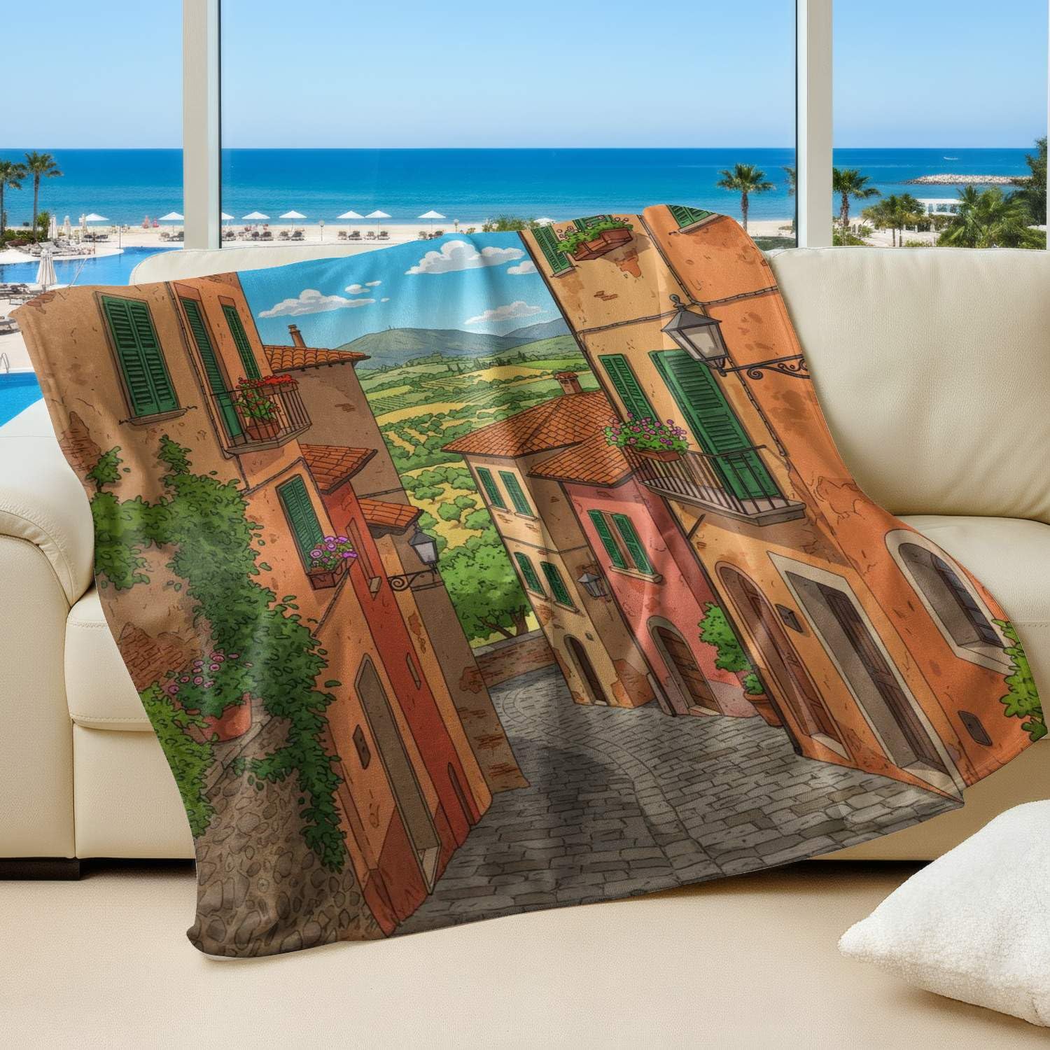 Couverture flanelle imprimée style Toscane douce plaid canapé jeté de lit 150x200cm