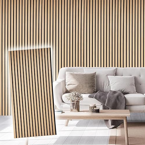 Miniatura 1 de E-HAO Paneles acústicos de listones de madera de 4 piezas para una decoración elegante y reducción de ruido, panel texturizado 3D para techo y