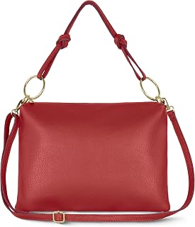 Italian Calf Leather Shoulder Bag for Women | Rectangular Handbag Purse with Zipper, Top-Handle & Crossbody Strap