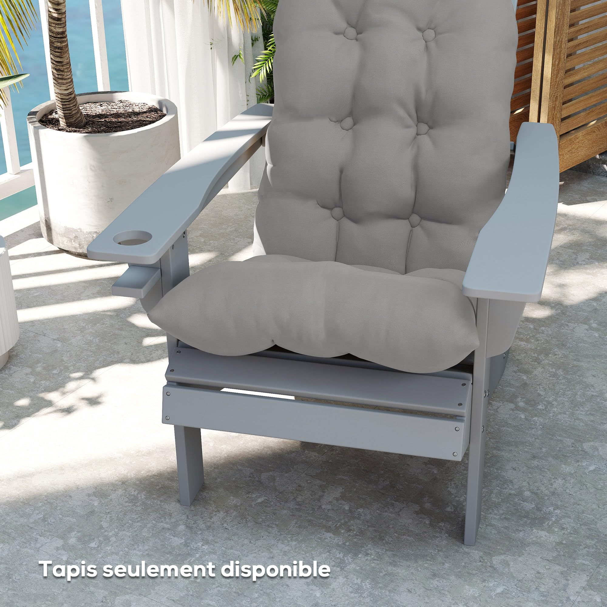 Outsunny Lot de 2 Coussins de Siège pour Chaise Adirondack avec Attaches Sécurisées, Coussin de Chaise Adirondack Design Capitonné, Coussin de Chaise à Aossier Haut Doux et Épais, Gris Clair