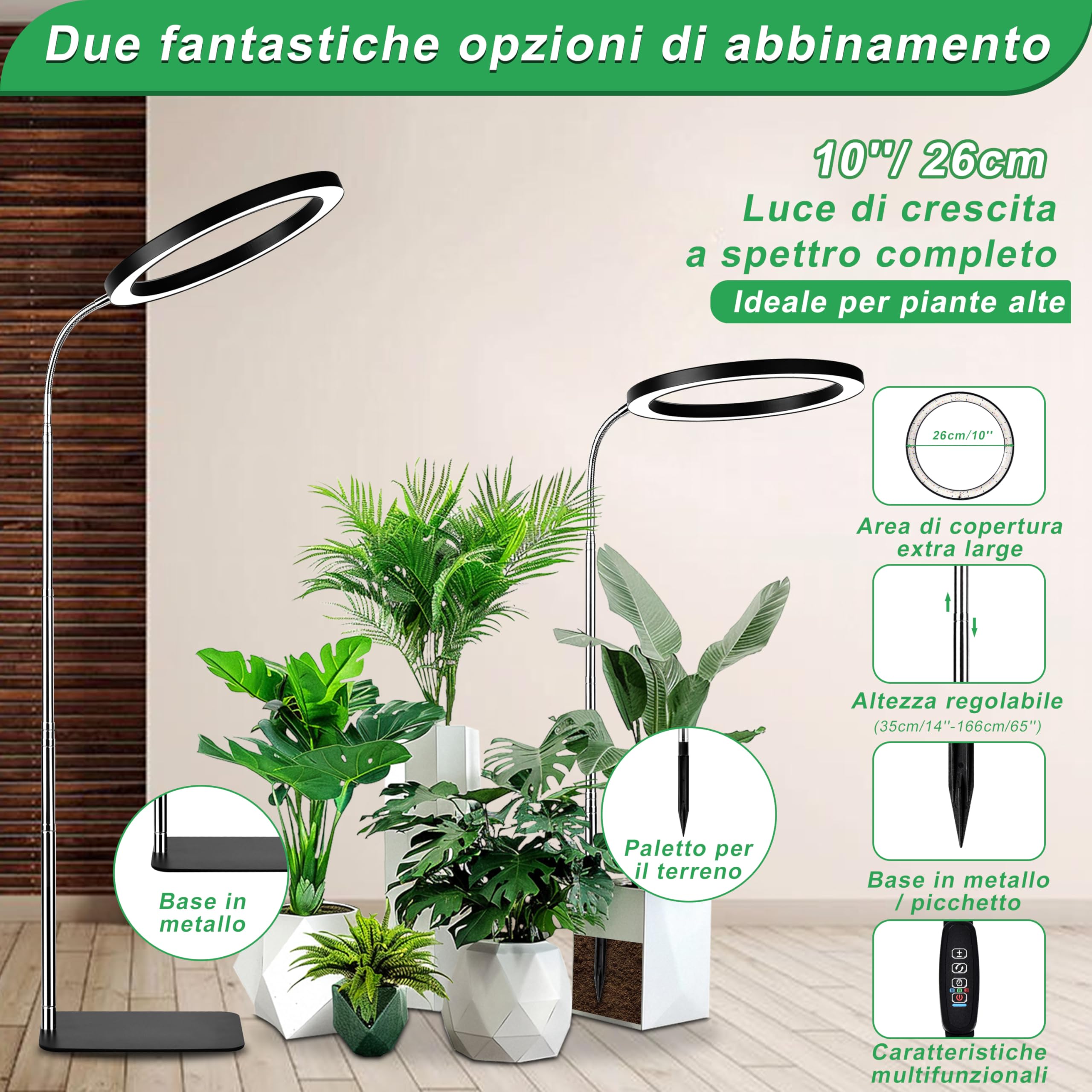 Herefun Lámpara de Plantas, 160 LEDs Lámpara Cultivo Espectro Completo, Lampara LED Plantas para Interior, Luces Crecimiento Plantas con Temporizador 3/9/12H, 10 Brillos, 3 Modos