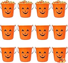 Triumpeek Halloween Pumpkin Trick Treat Buckets, 12 pcs Halloween Jack O Lantern Pails, Trick or Treat Bucket, Portable Plastic Candy Pumpkin Pails