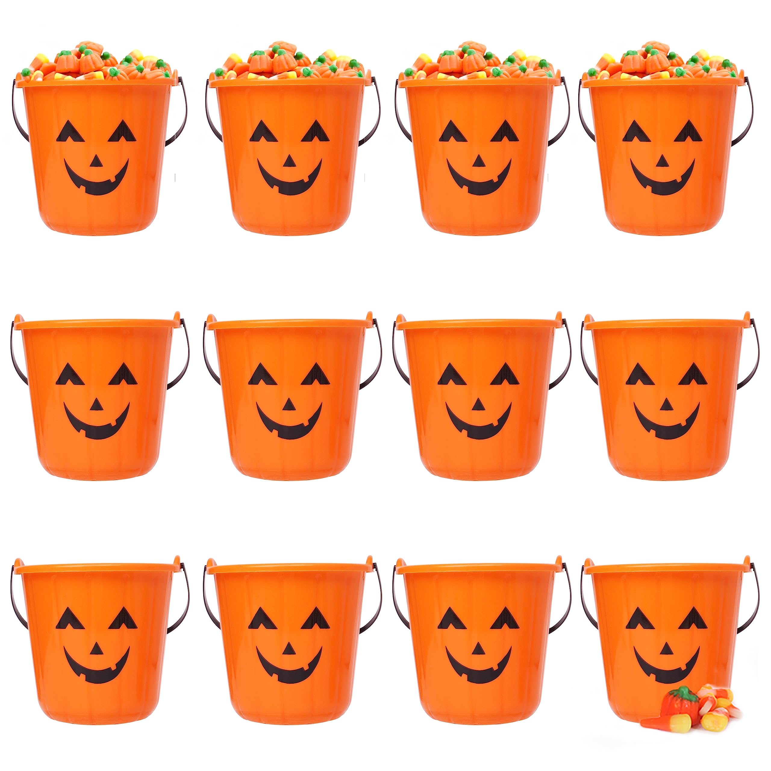 Triumpeek Halloween Pumpkin Trick Treat Bucket, Set of 12 Halloween Jack O Lantern Pails, Trick or Treat Bucket, Portable Plastic Candy Pumpkin Pails