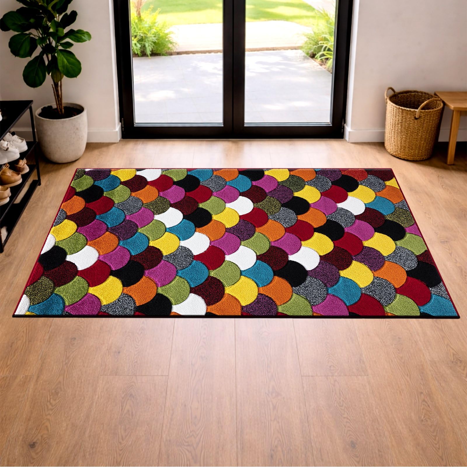cozily® Medium Pile Jute Rugs for Bedroom, Colourful Rugs for Living Room - 80 x 150 cm, Scales - Washable Area Rug for Lounge, Sitting Room & Bedside