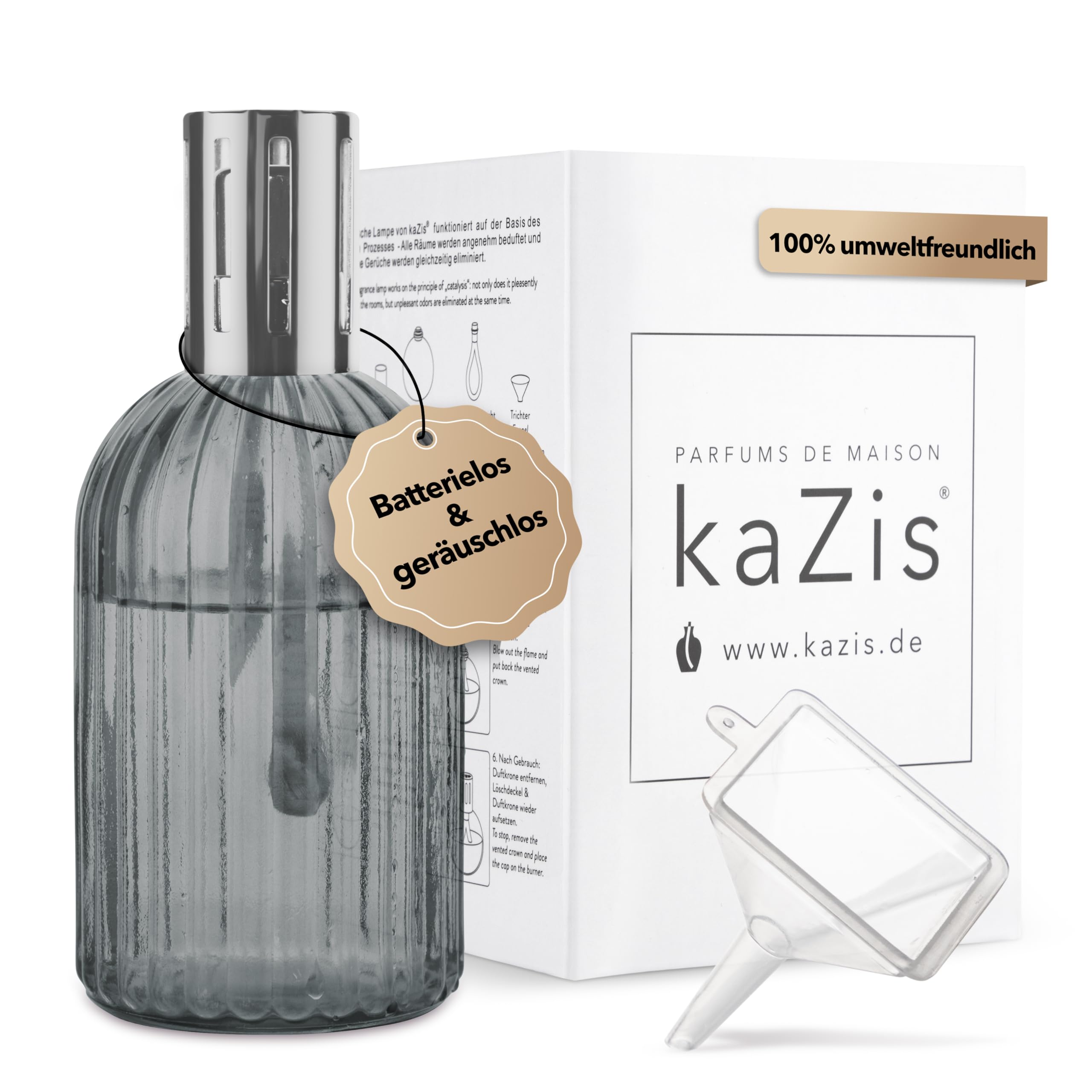 KAZIS® I lampada catalitica profumata I vetro I XXL I 400 ml (grigio)