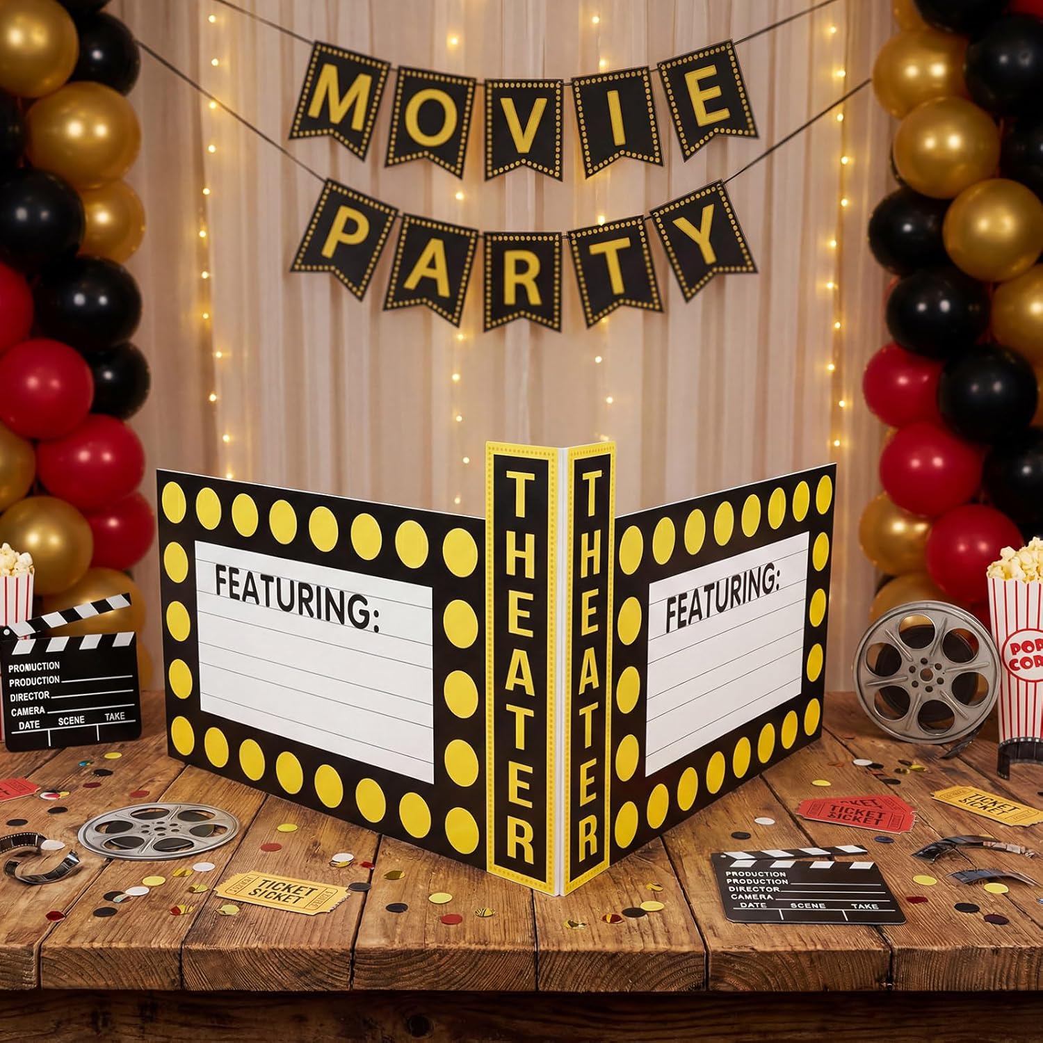 Epakh Movie Night Decorations Large Theater Party Sign Movie Theater Theme Door Entrance Banner for Art Classroom Decor Photography Background Party Supplies