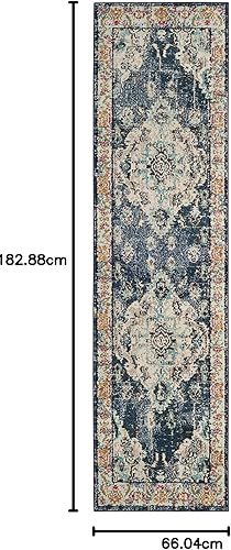 Miniatura 331 de Safavieh Tapete de área grande, colección Monaco, 11 pies x 15 pies, azul marino y celeste, diseño desgastado de medallón, no desprende pelusa