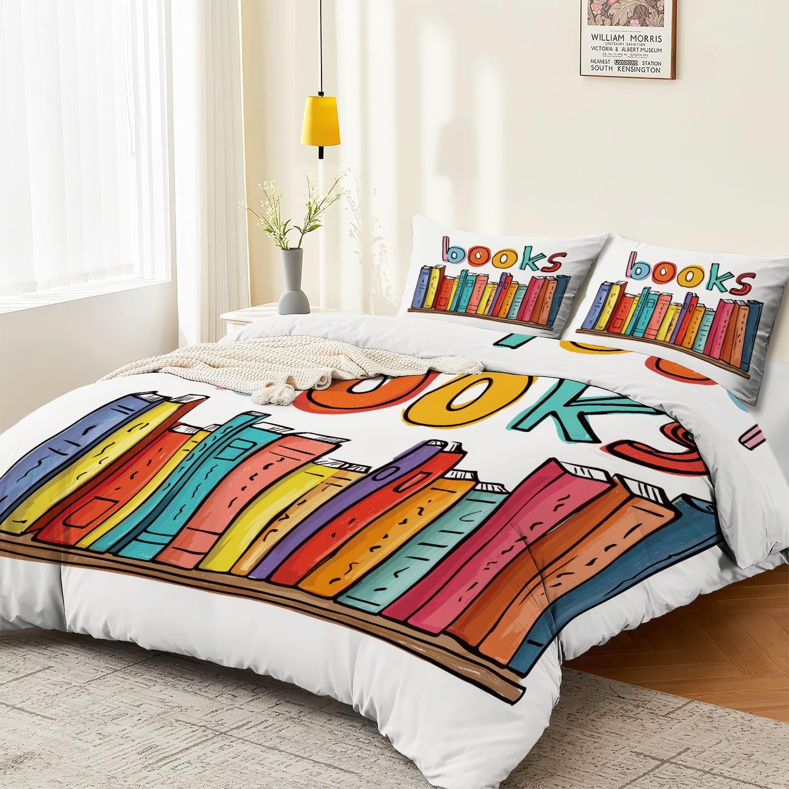 Generico Biancheria Da Letto Per Ragazze 200 x 200 cm, Fumetti Libri Linee Set Di Biancheria Bambini 3 Pezzi - Chiusura Lampo Copripiumino 2 Federa 50 X 75 Cm Bianco