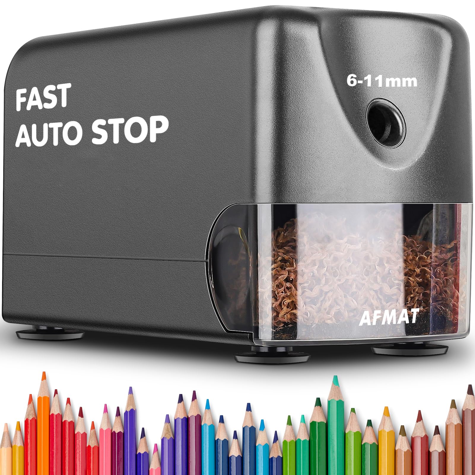 AFMAT Heavy Duty Electric Pencil Sharpener, Auto Stop Classroom Pencil Sharpeners for 6-11mm No.2/Colored Pencils, Pencil Sharpener for Large Pencils, Sharp Point, Save Pencil, PSX3