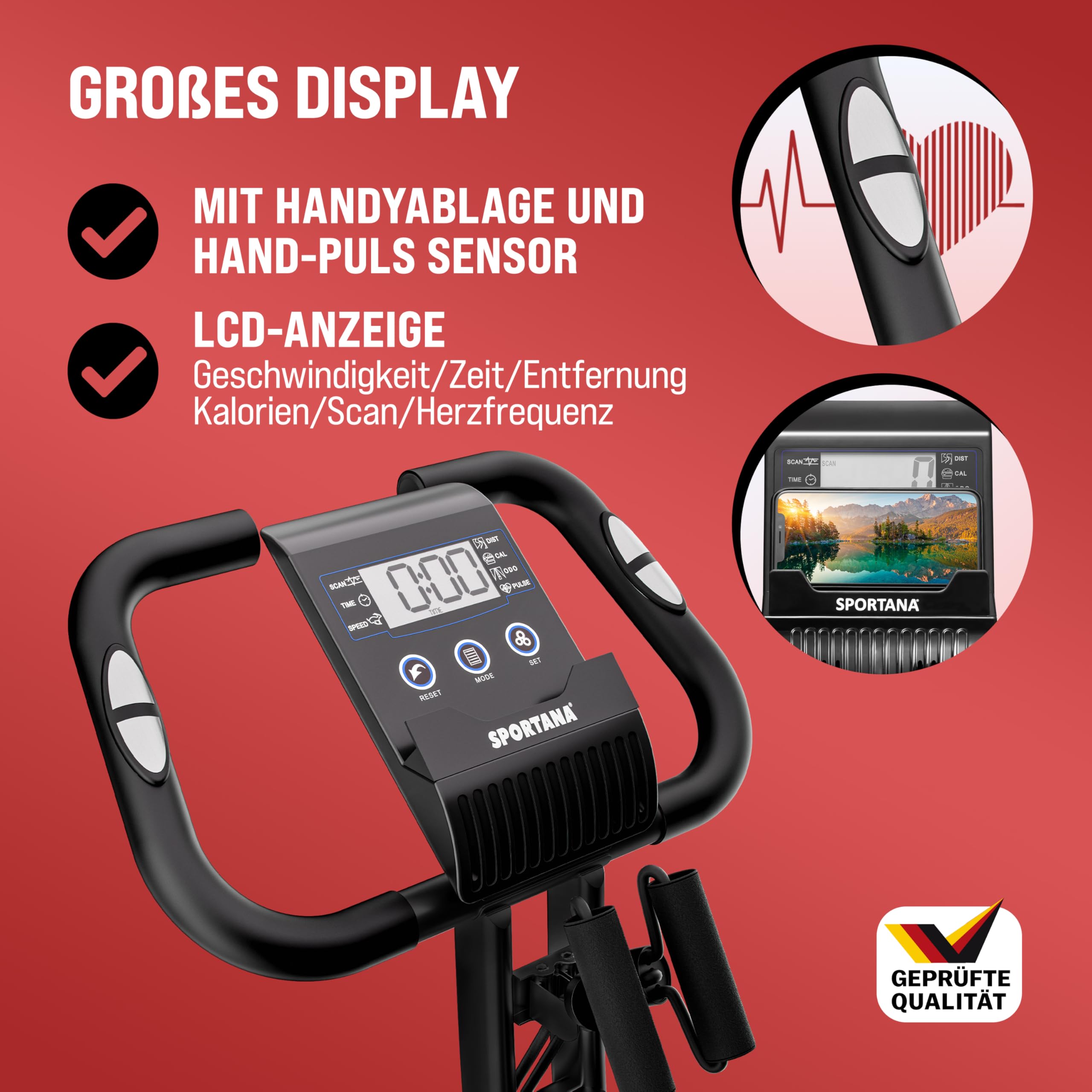 Heimtrainer Fahrrad EAGLE 3-3in1 Ausdauer Ergometer - Klappbar - LCD Display - Höhenverstellbar - inkl. Fitnessbänder - Hometrainer, Fitnessbike, Workout Bike, Trimmrad, Indoor Bike