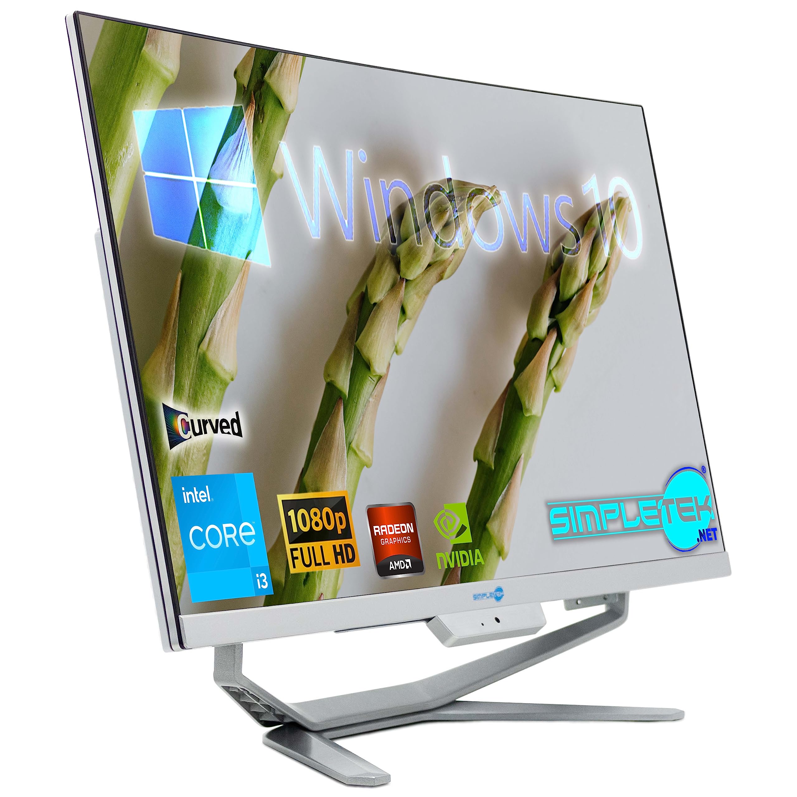 SIMPLETEK - PC All in One con Schermo Curvo 24" Core i3 | Windows 10 Pro | 8GB RAM SSD 480GB | Ideale per Ufficio, Scuola, Casa