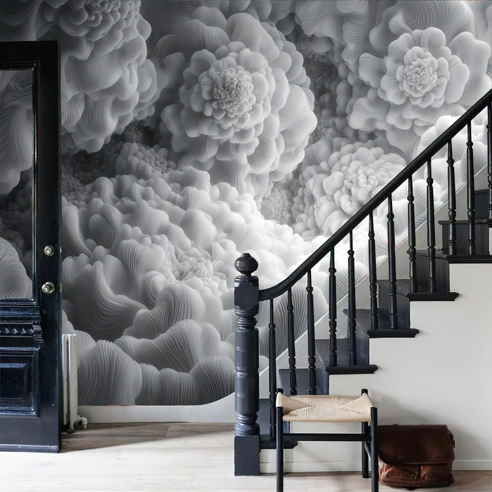 Fresque murale intissée nuages abstraits gris foncé papier peint panoramique 350x256cm
