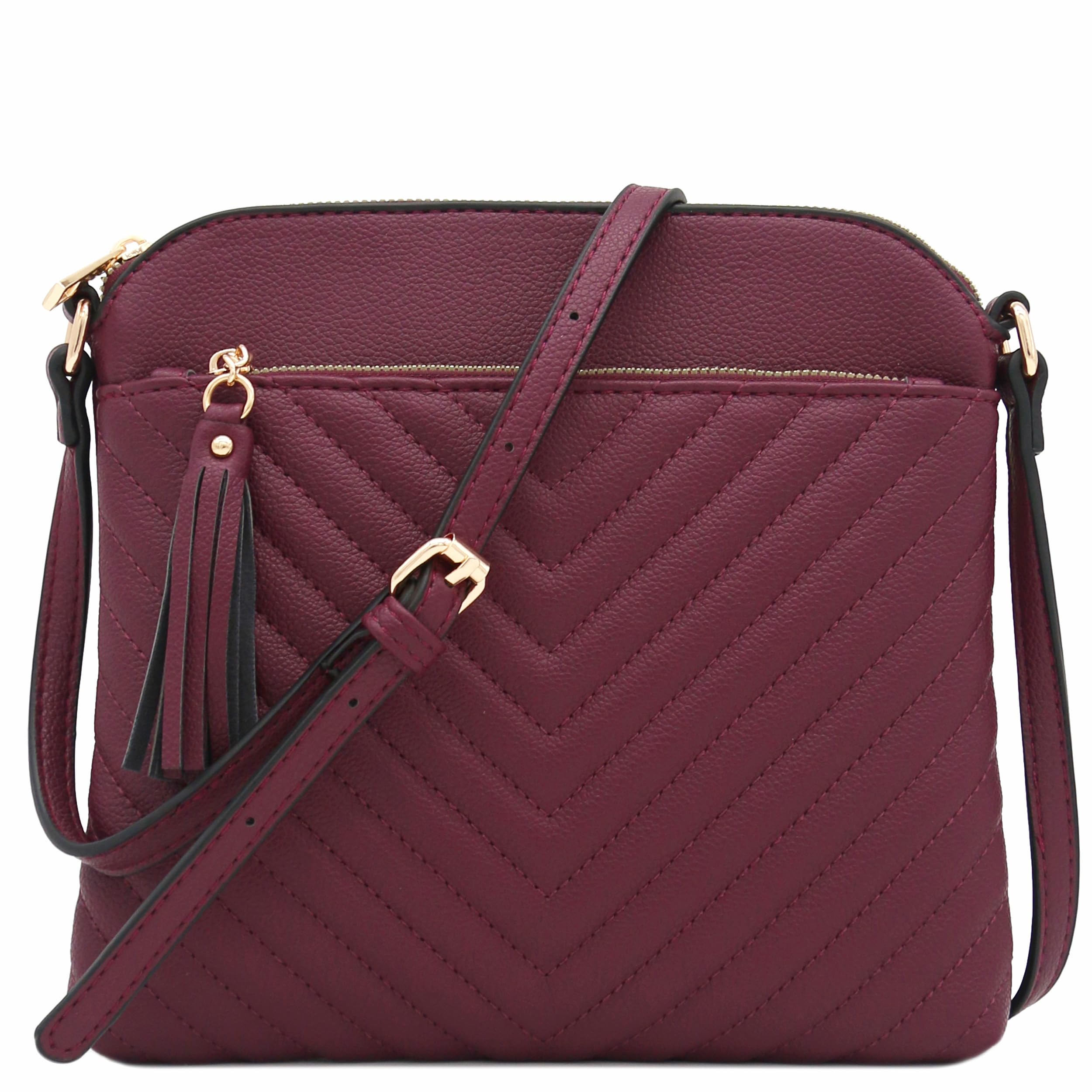 Chevron Quilted Medium Crossbody with Tassel