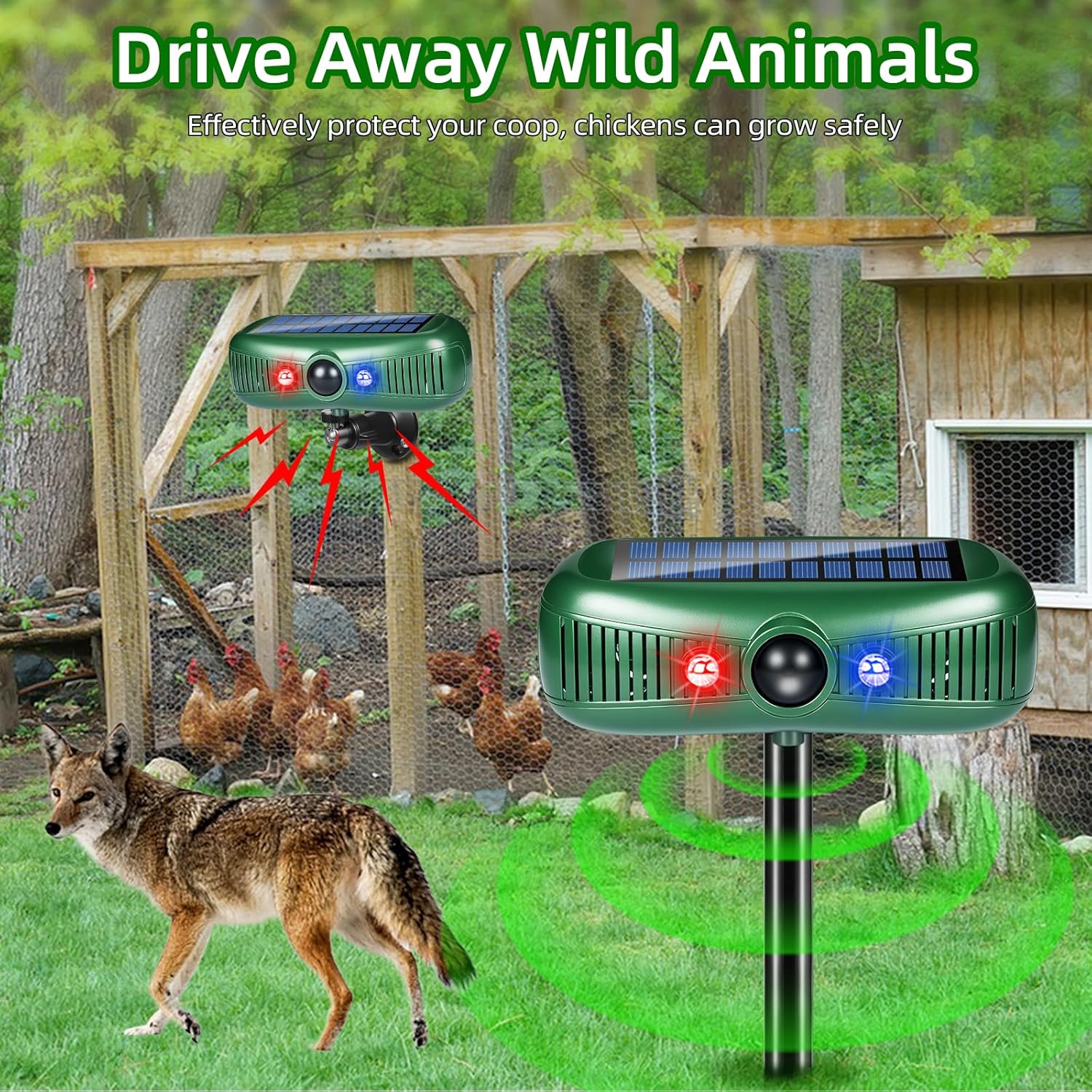 2026 Upgraded Solar Ultrasonic Animal Repellent Cat Deterrent Outdoor Deer Repellent Devices Motion Detection Strobe Light,Waterproof Coyote Squirrel Skunk Raccoon Dog Rabbit Deterrent for Yard,2 Pack