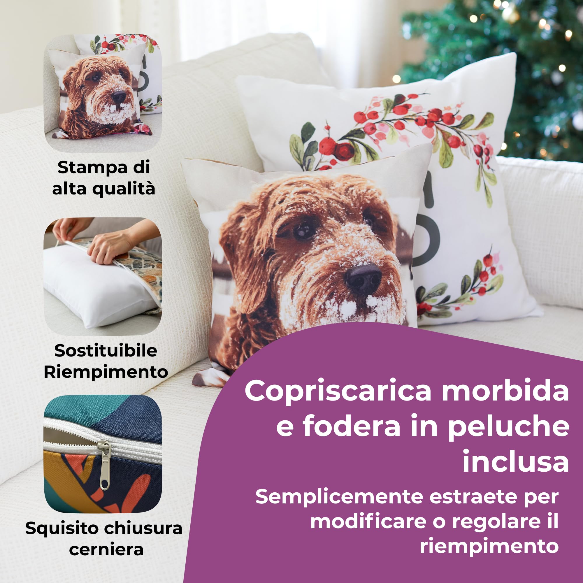 Cuscino Fotografico Personalizzato con Stampa Fronte-Retro, Foto o Testo, 45,7 × 45,7 cm, Morbido Cuscino Decorativo per la Casa, Regalo per Compleanni e Anniversari, Ideale per Amici e Familiari