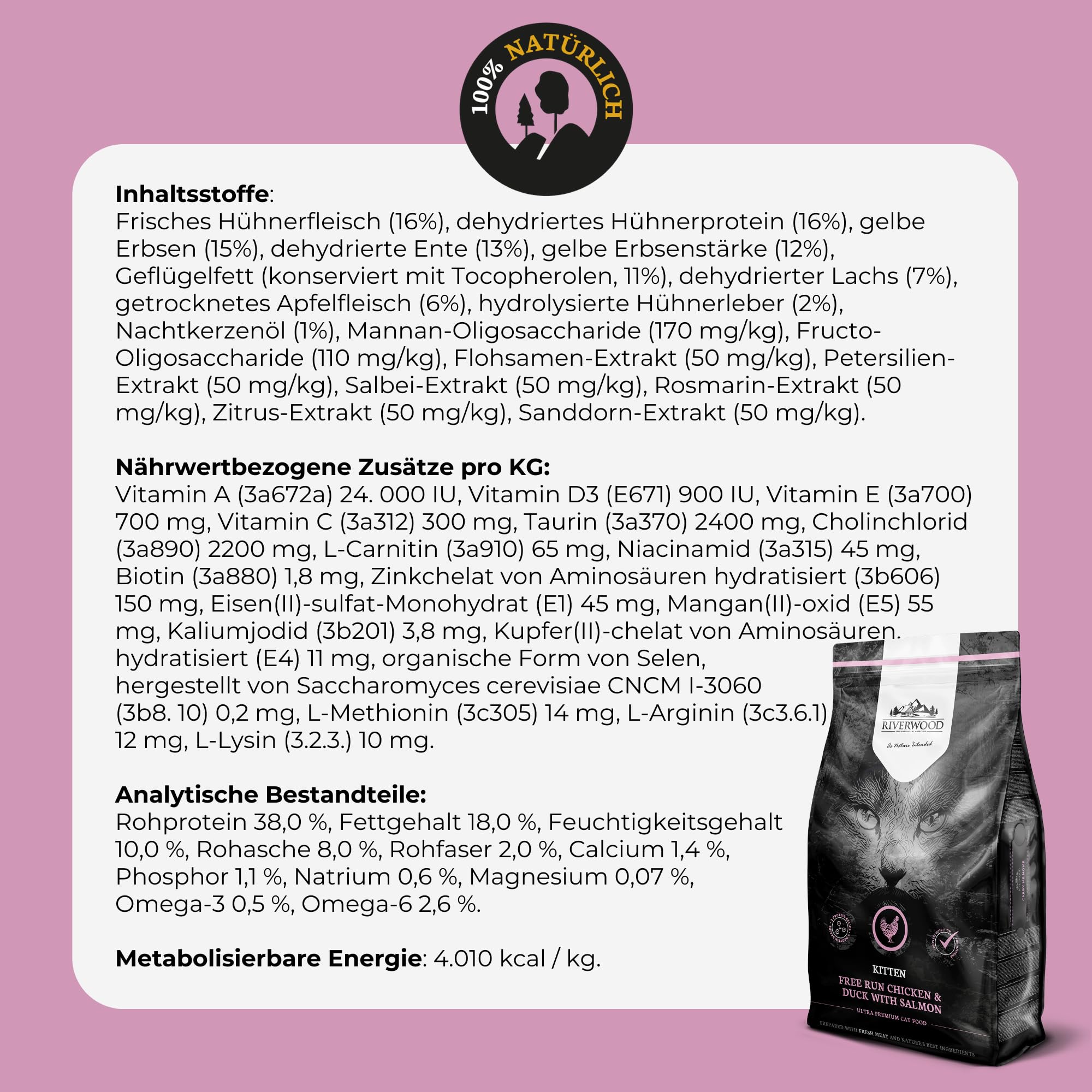 Riverwood Comida para gatos para gatitos, pollo y pato con salmón, alimentos secos sin granos ultra premium, alto contenido de carne, para gatitos de hasta 12 meses, 6 kg