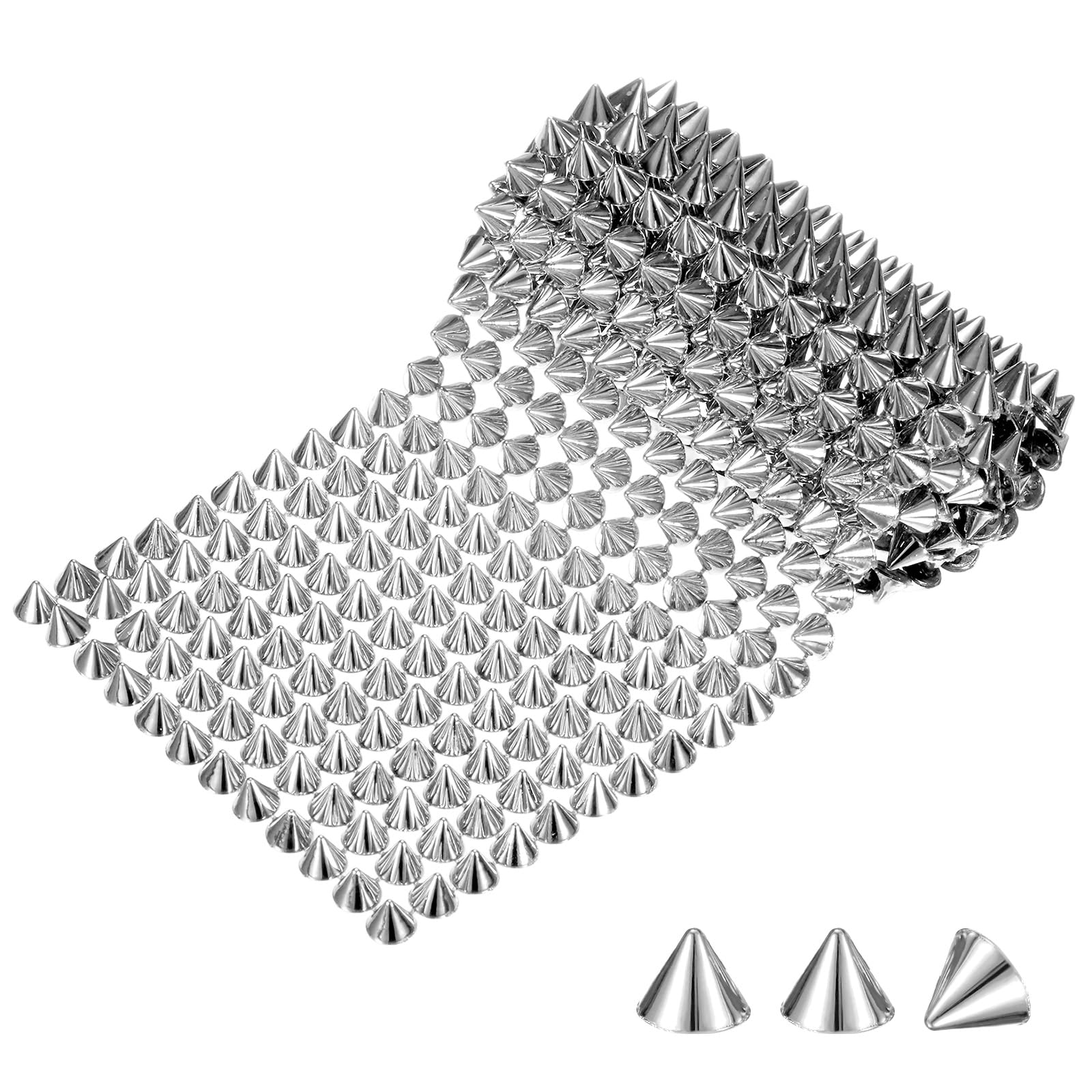 M METERXITY 0.5 Yard Sew Stitch on Spikes Stud Cone 12Rows Plastic Silver Spike Rivet with Flat Back Punk Rock Trim Mesh Bead for DIY Crafts/Clothes/Shoes/Bags — image 1