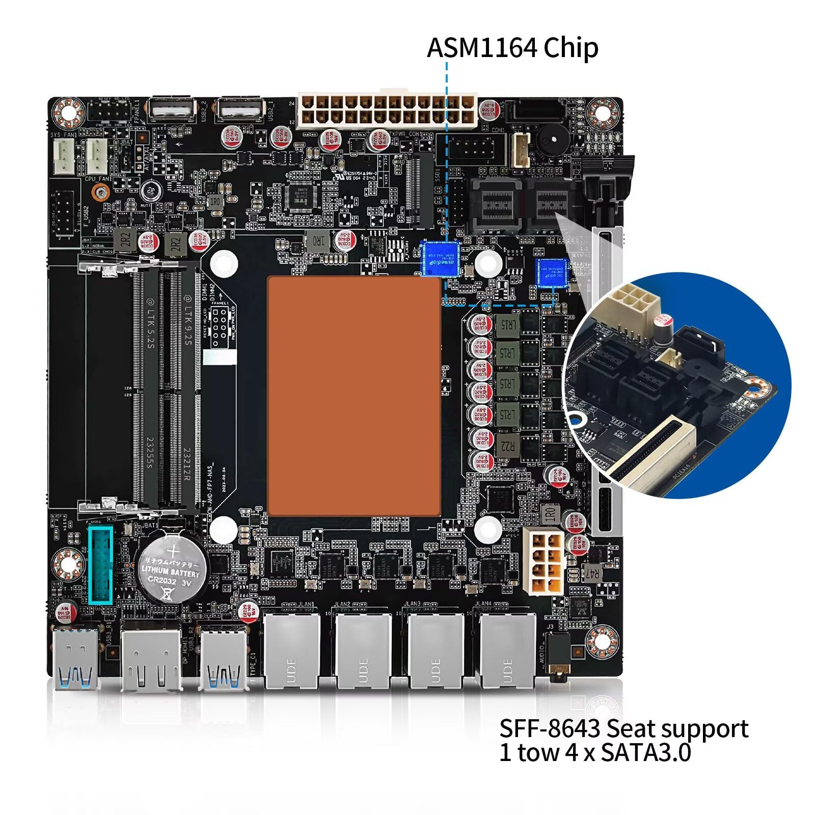 Amazon | NASマザーボード 9ベイ、Ryzen 7 8845HS 8C/16T、4×i226-V