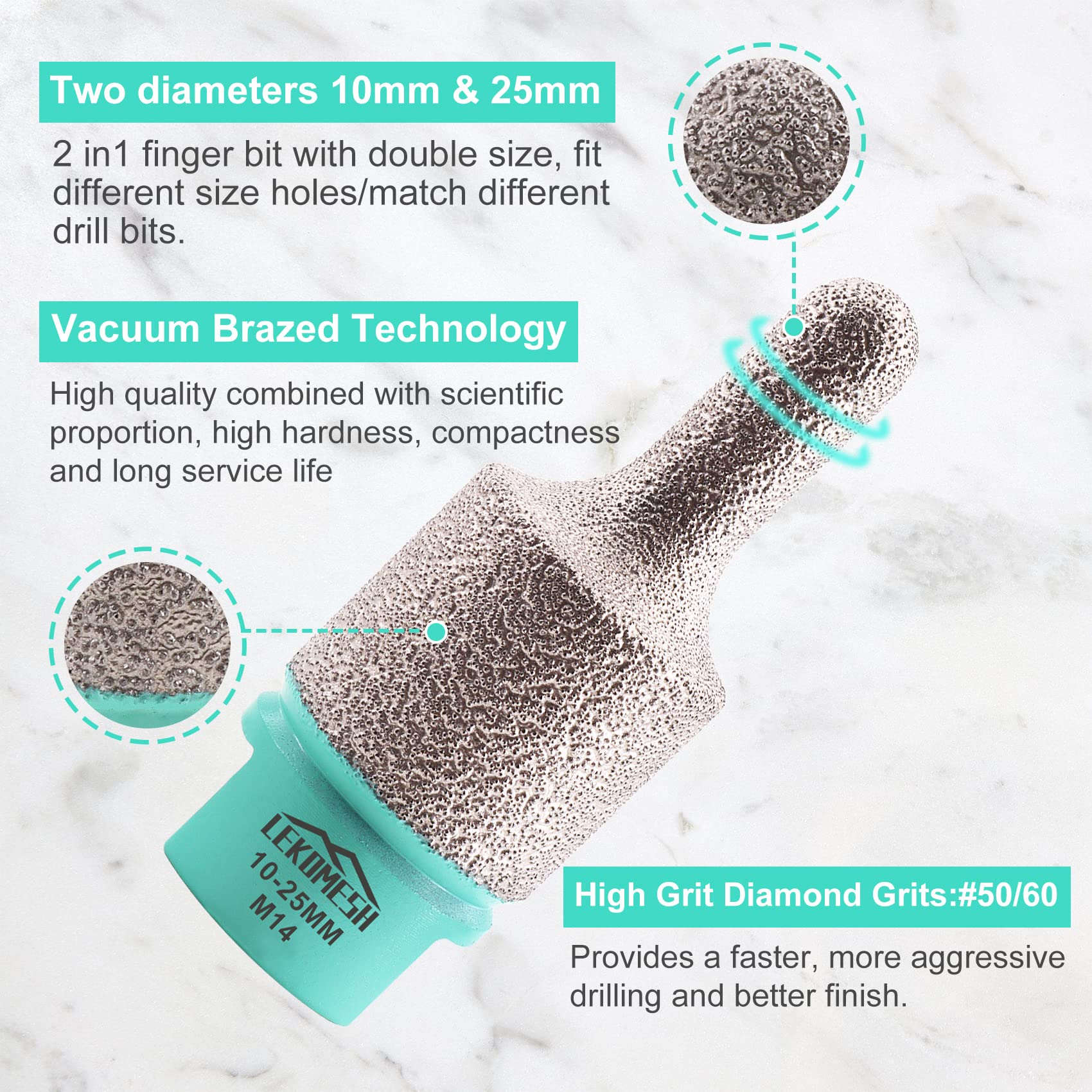 Fresa Diamantata 50mm X M14 Per Smusso | Ceramica, Marmo, Granito | Grana #80/100 - Foto 9