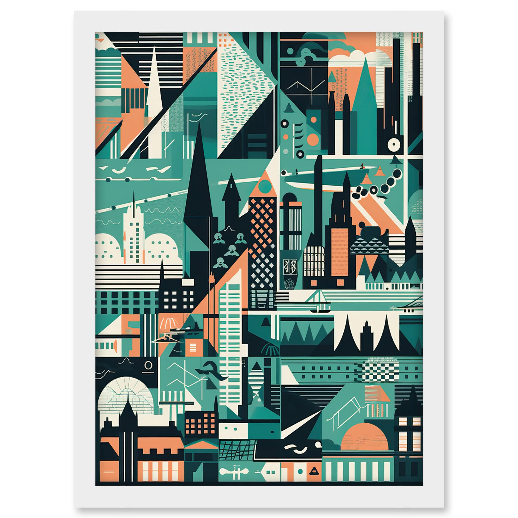 Artery8 Modern Abstract Geometric Dundee Cityscape Design Artwork Framed A3 Wall Art Print
