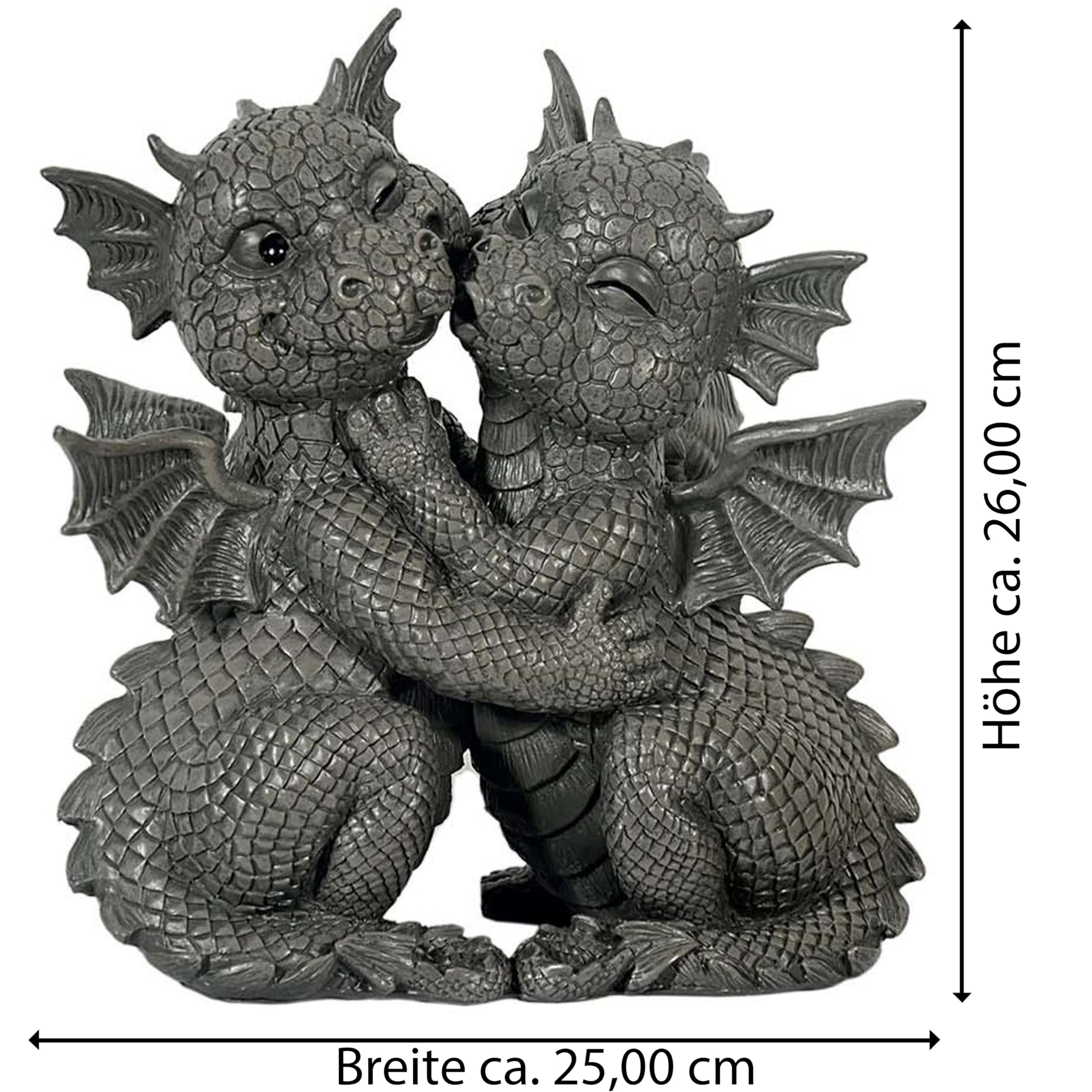Süsser Gartendrache Liebespaar küsst sich Drache Figur Gartenfigur Liebe