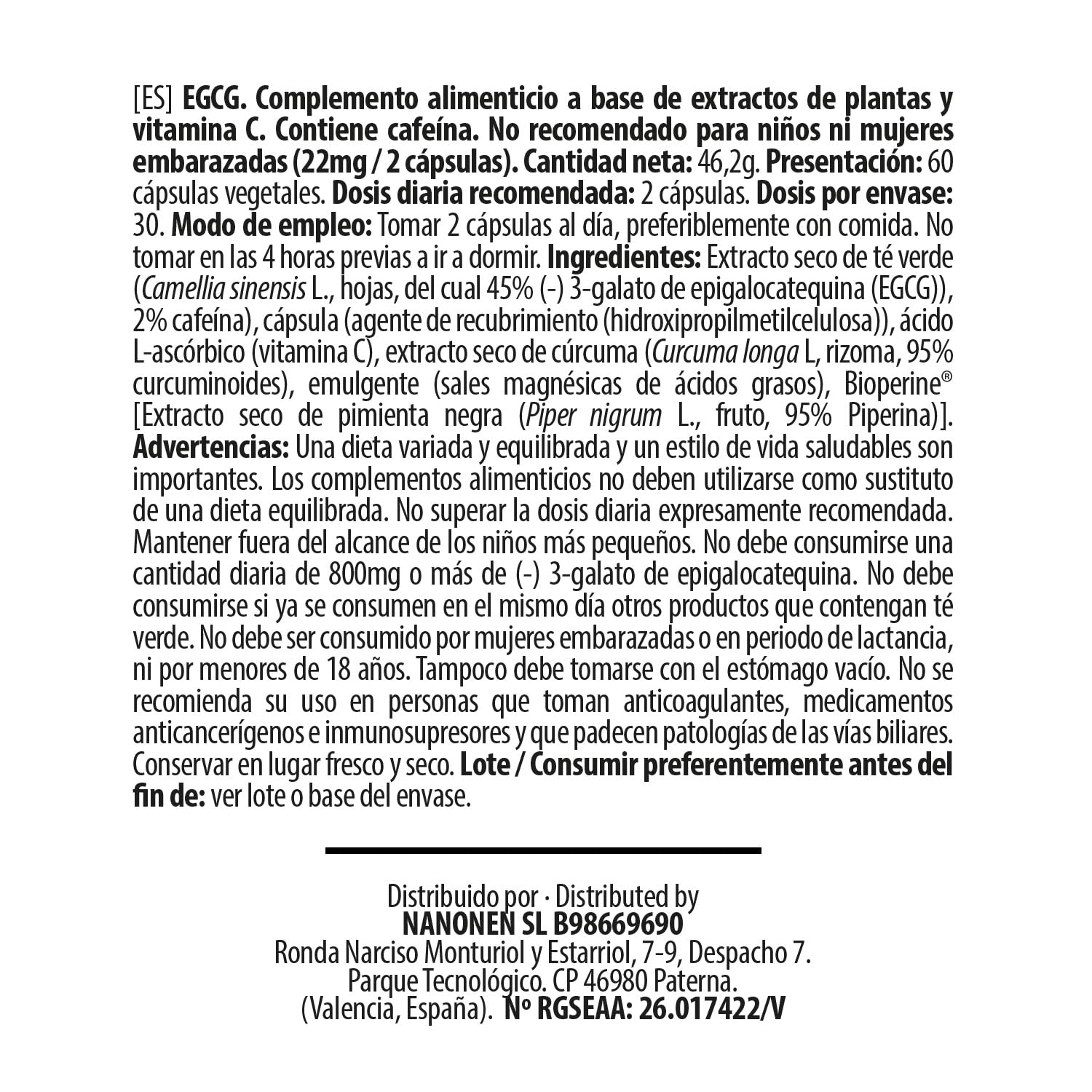 BIG - Real EGCG - Extracto de Té Verde para Adelgazar - Cápsulas de Green Tea Naturales - Alta Concentración de EGCG - Antioxidante y Quema Grasa - Materia Prima Premium - Vegano, Alta Pureza (60 Cáp)