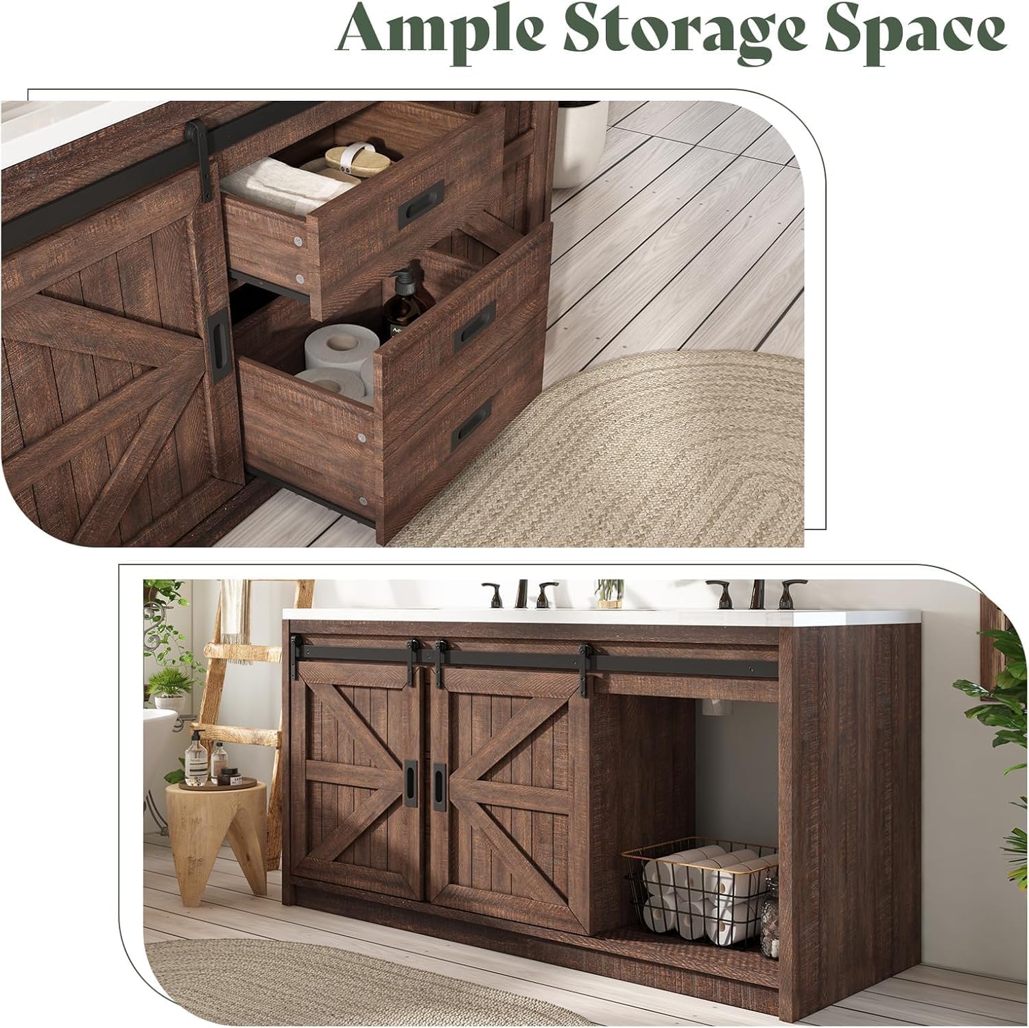 Image showing the vanity with drawers pulled out, revealing ample storage space.