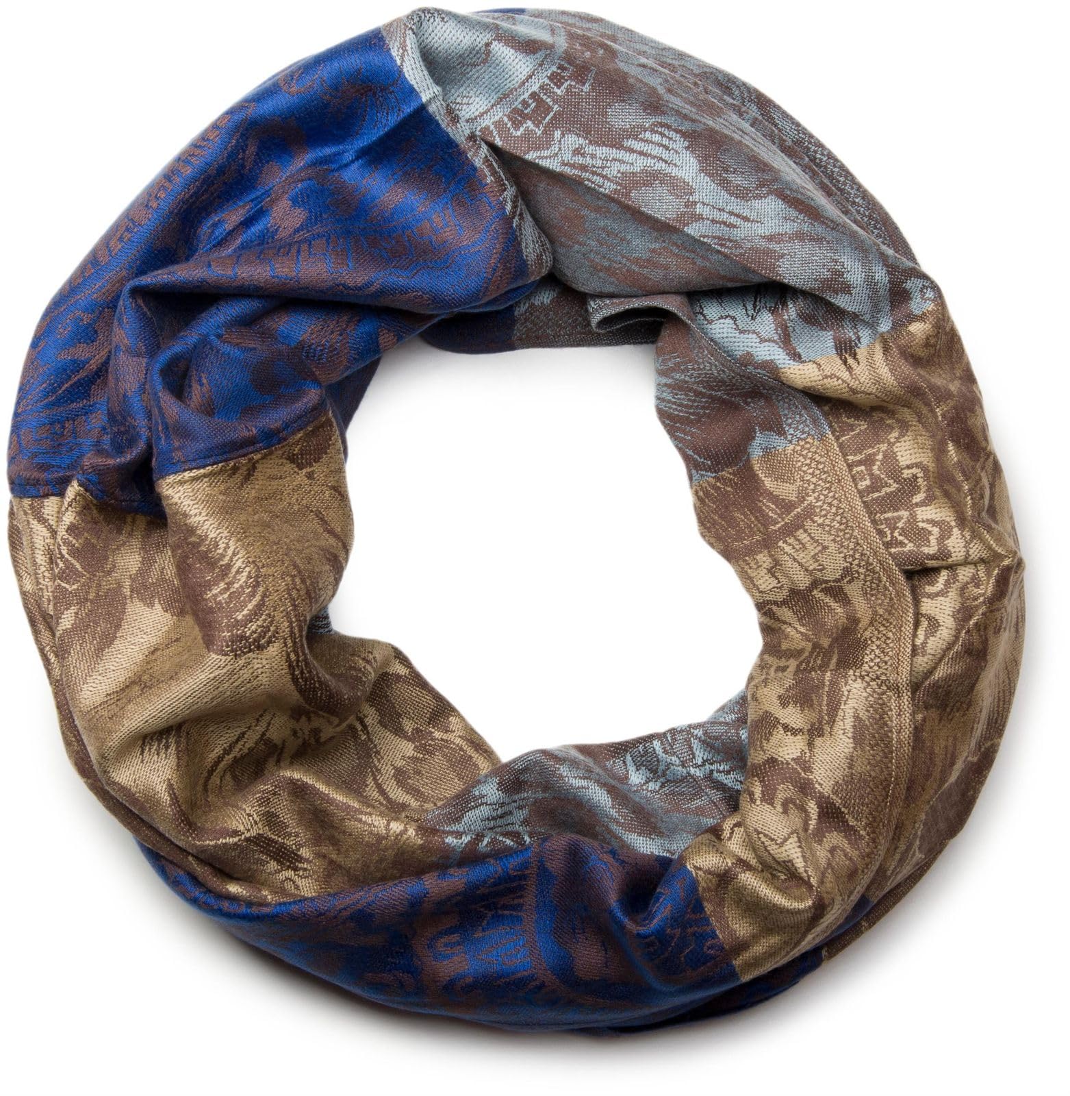 Stylebreaker Women's Blue-Light Blue-Brown Flowers, Hibiscus Blossoms, Paisley Pattern, Tube Scarf, Warm And Soft Quality, Shawl, 01018058, Colour: