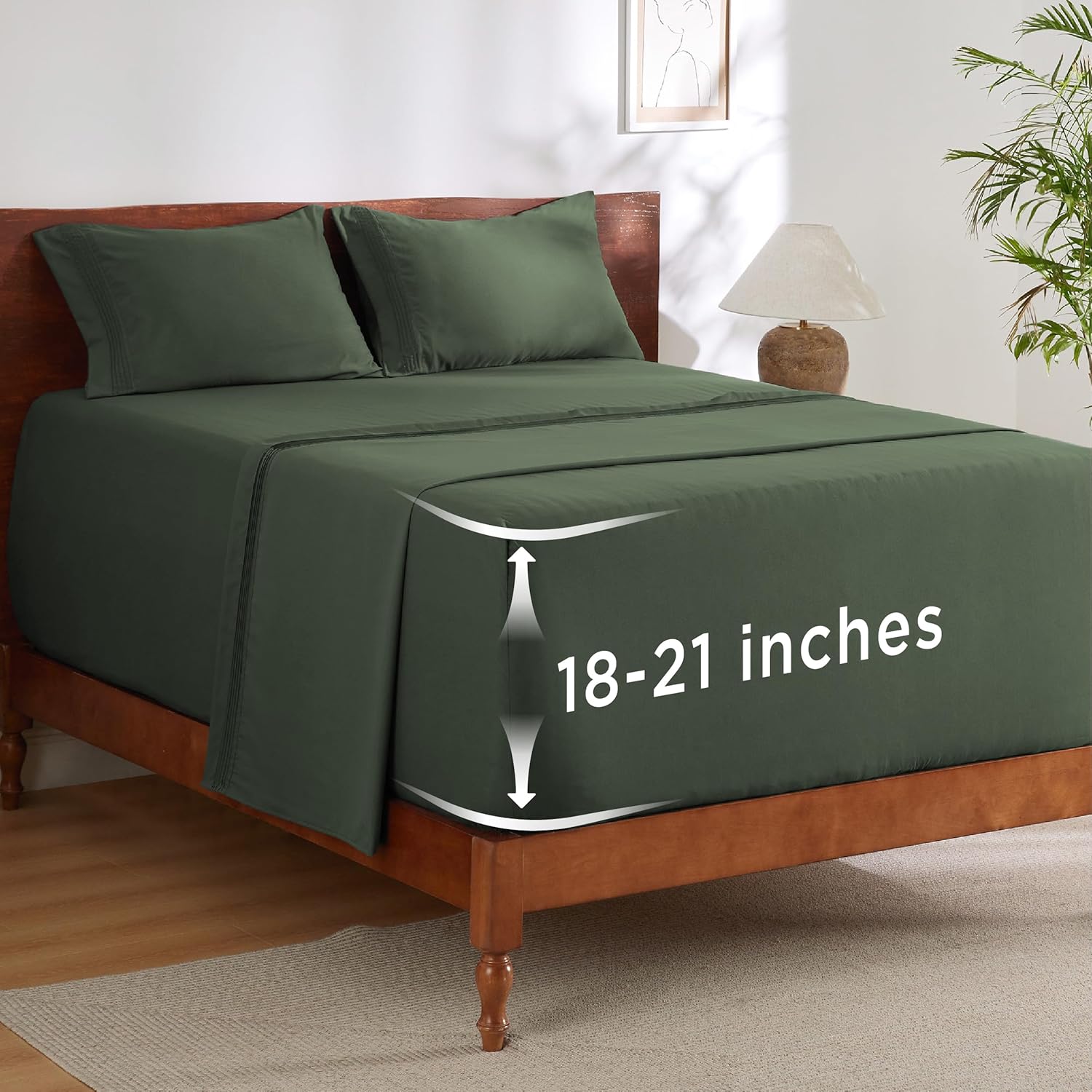 Bedsure Deep Pocket King Sheet Set - Fits Mattresses Up to 21 Inches Thick - 4 Piece GentleSoft Bed Sheets, Moisture Wicking, Soft & Cooling Bedsheet & Pillowcases, Easy & Secure Fit, Olive Green