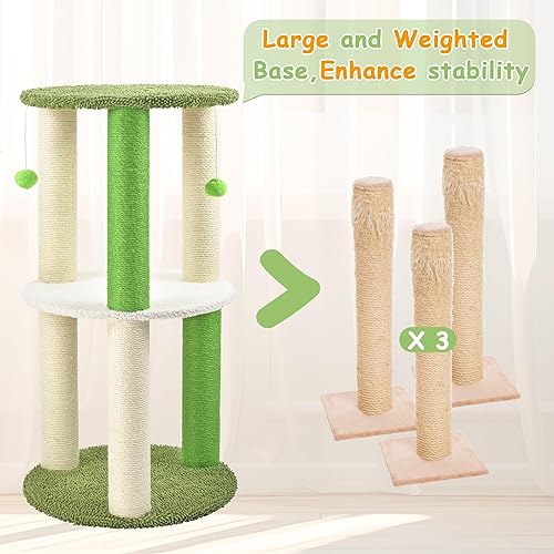 Miniatura 2 de Poste rascador para gatos de 3 niveles de altura para gatos grandes, poste rascador grande de 32 pulgadas con cama, rascador alto resistente para