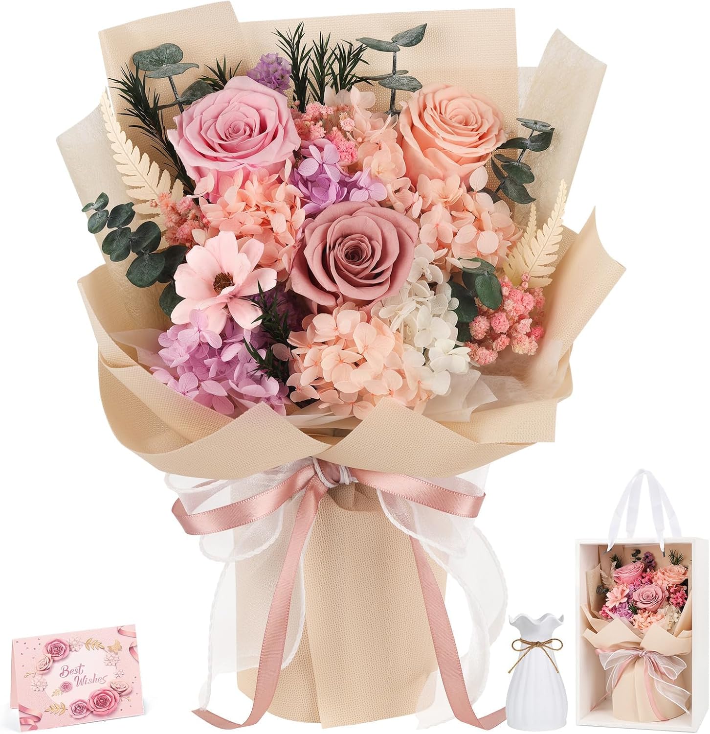 Flowers for Delivery Prime Preserved Flowers Bouquet That Last 3-5 Years Real Forever Roses Bouquet for Mom Mother Women Wife Girlfriend Anniversary Birthday Valentines Day Gifts for Her(Pink)