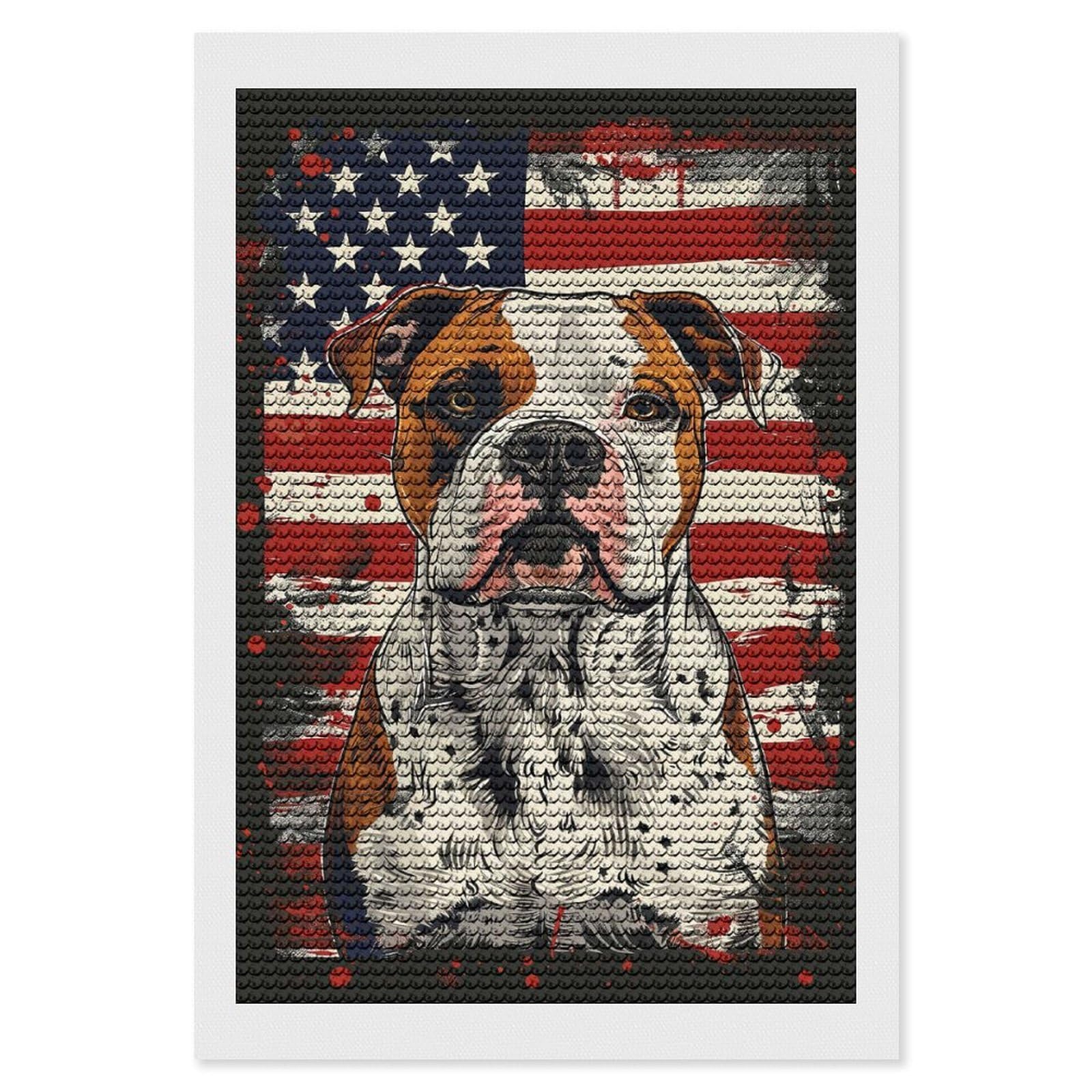 Junmoney American Bulldog America Diamond Painting Canvas Set 8"x12", for Adults, Bedroom Decor, Good for Quiet Evenings, Festive Craft Gift