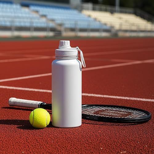 Miniatura 7 de Botella de agua blanca aislada de 32 onzas, botella de agua grande de acero inoxidable de metal, botella de agua para hombre, para gimnasio,